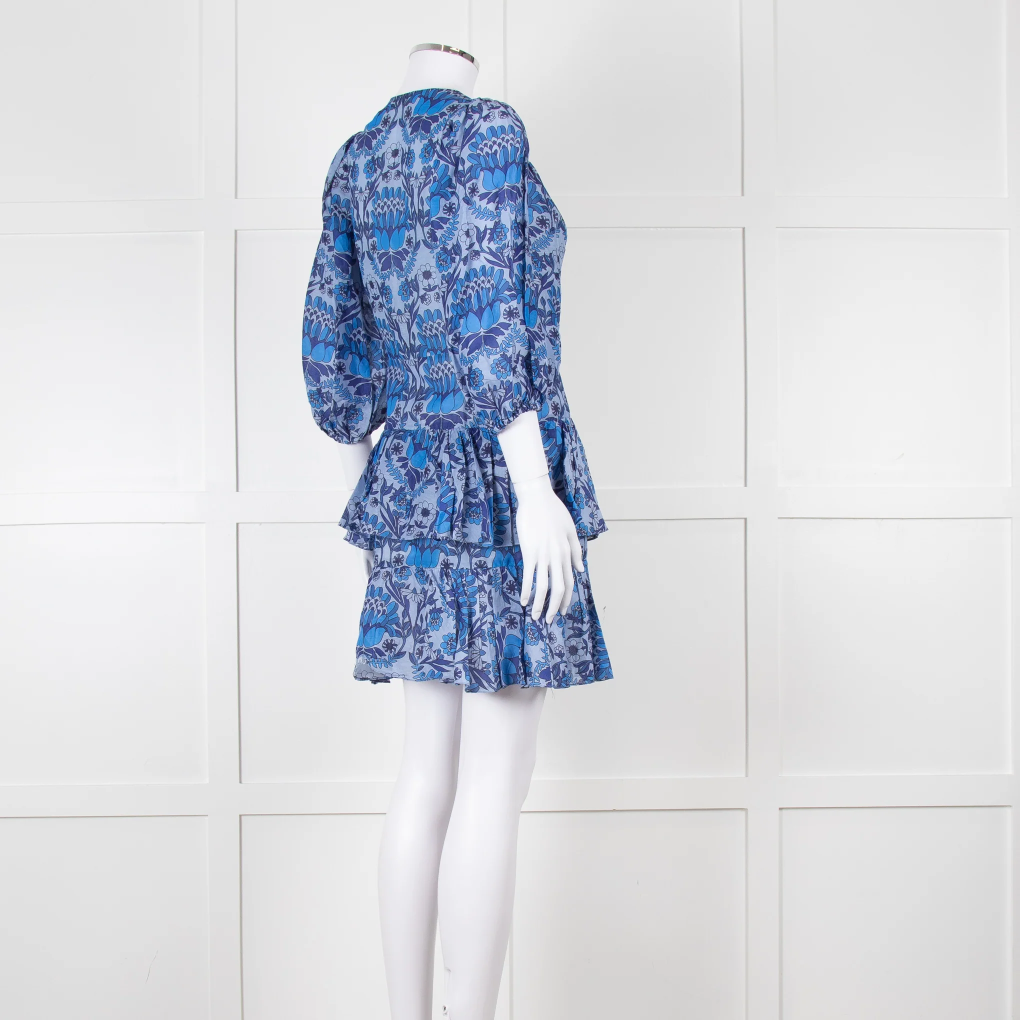 Sandro Blue Floral Mini Dress with Tiered Skirt - Image 4