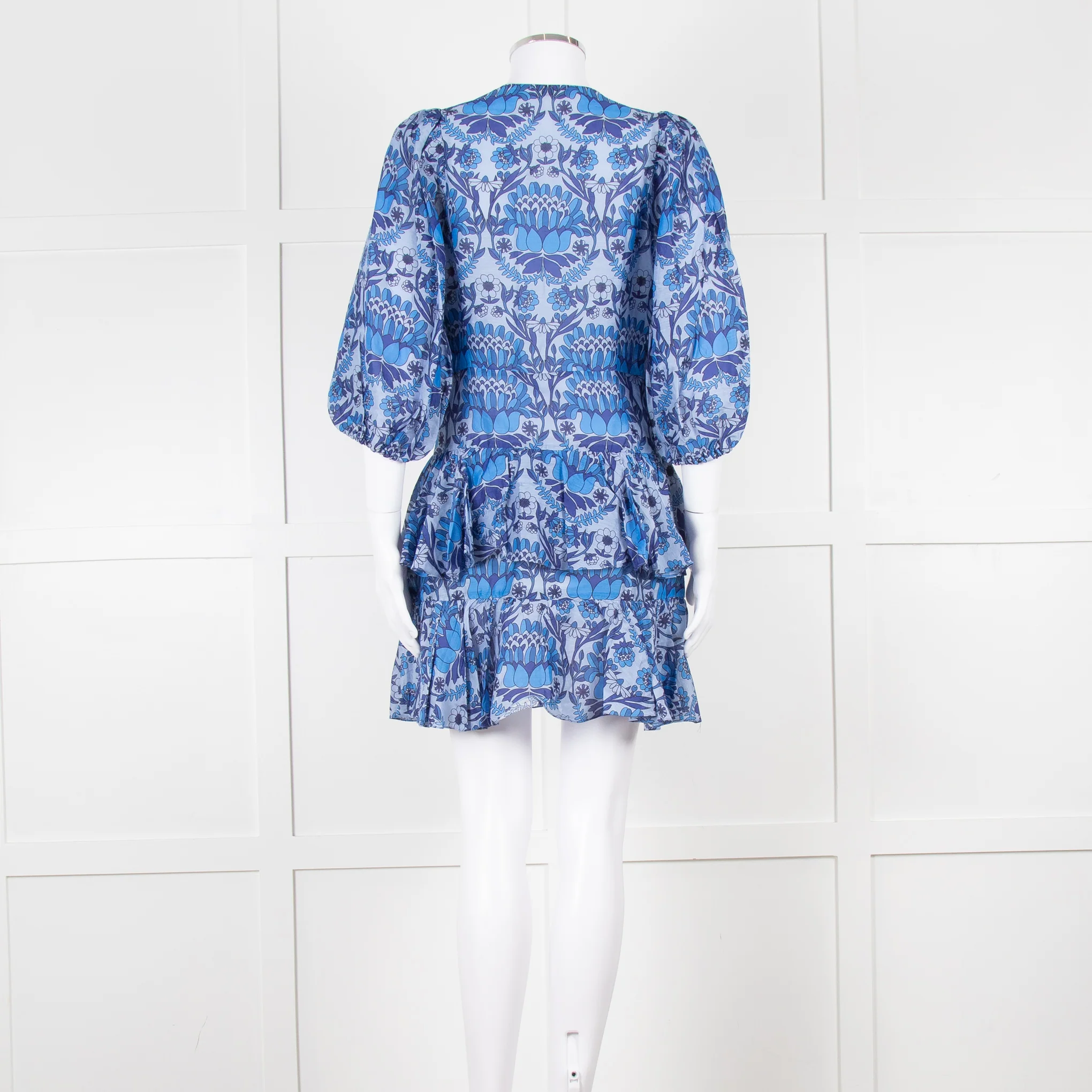 Sandro Blue Floral Mini Dress with Tiered Skirt - Image 5