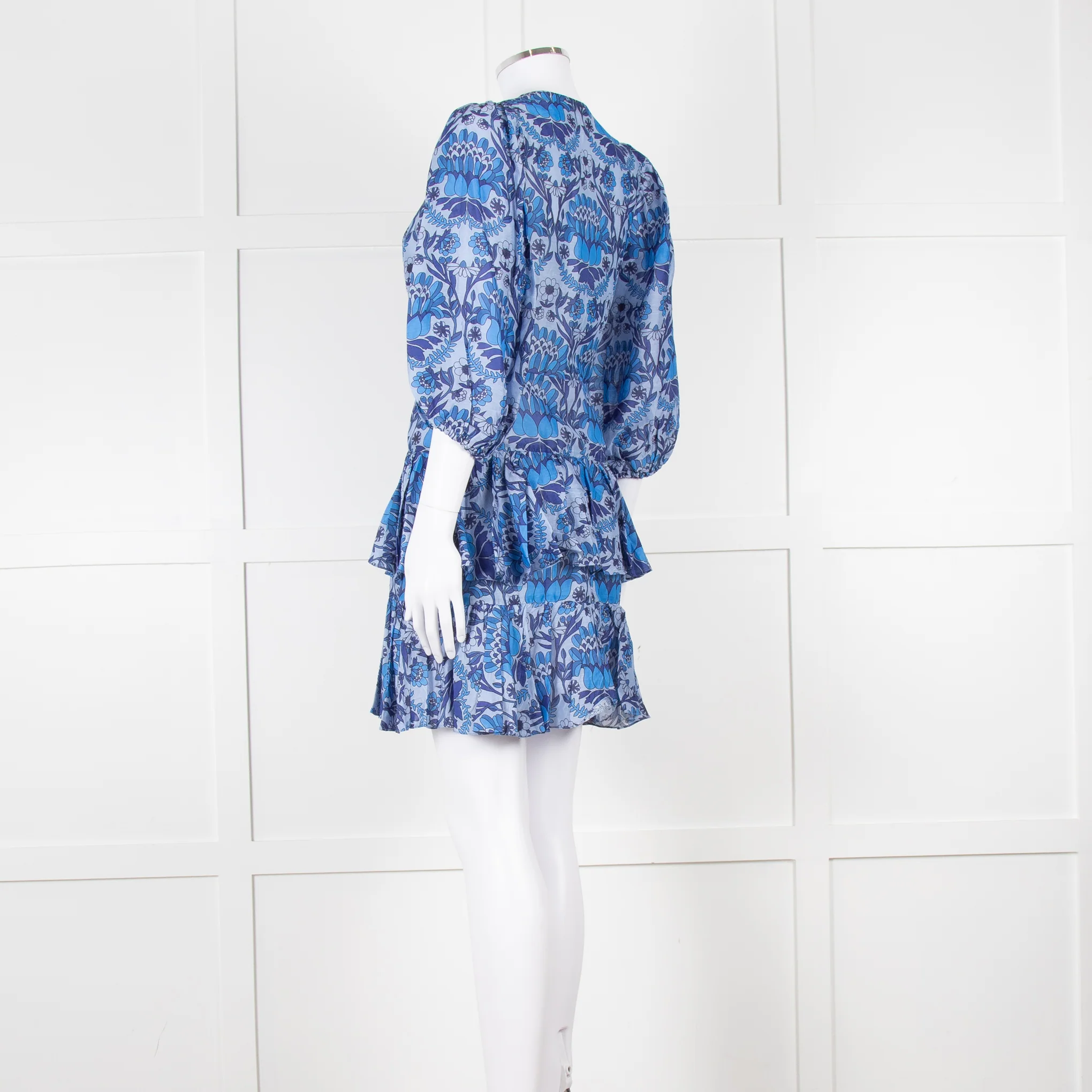 Sandro Blue Floral Mini Dress with Tiered Skirt - Image 6