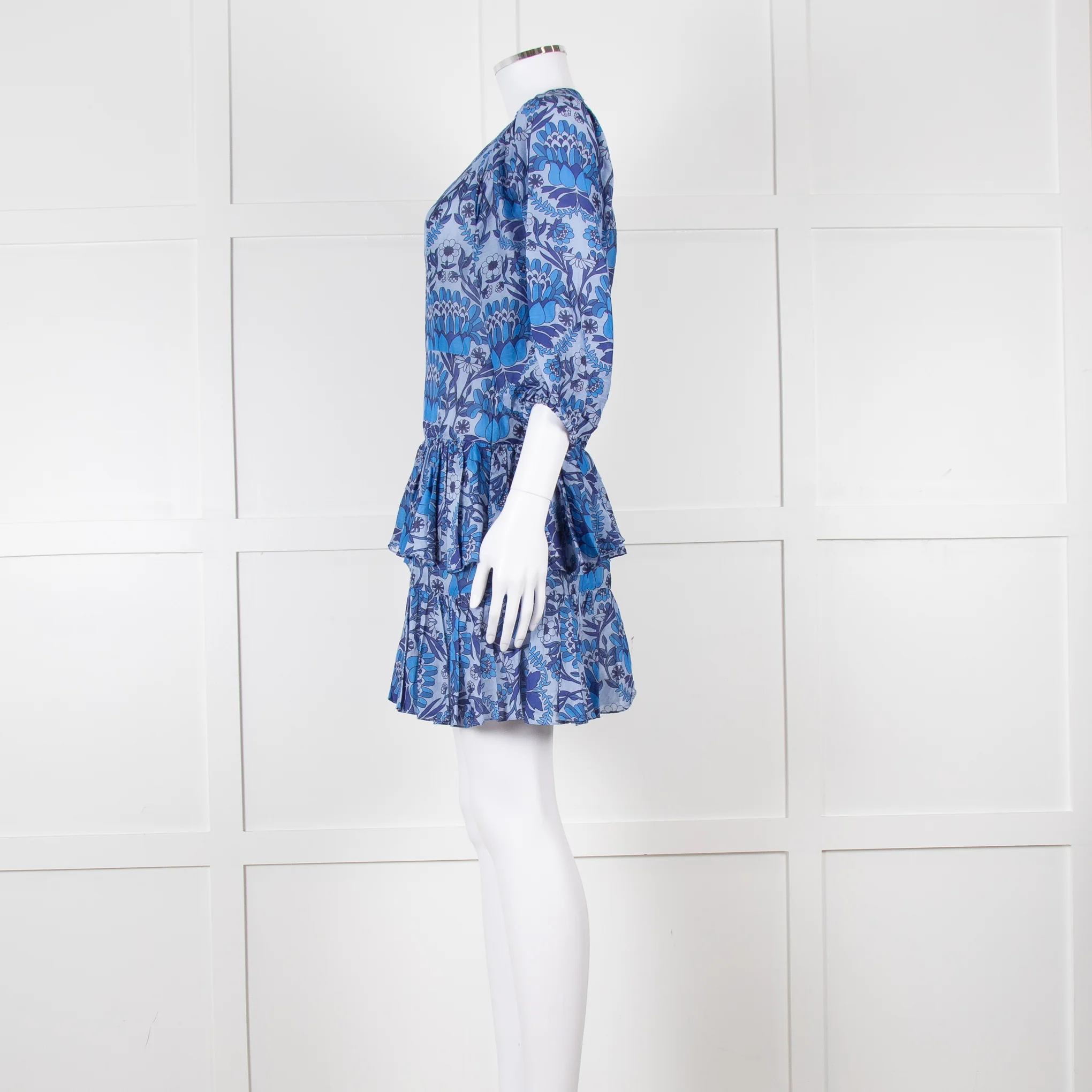 Sandro Blue Floral Mini Dress with Tiered Skirt - Image 7