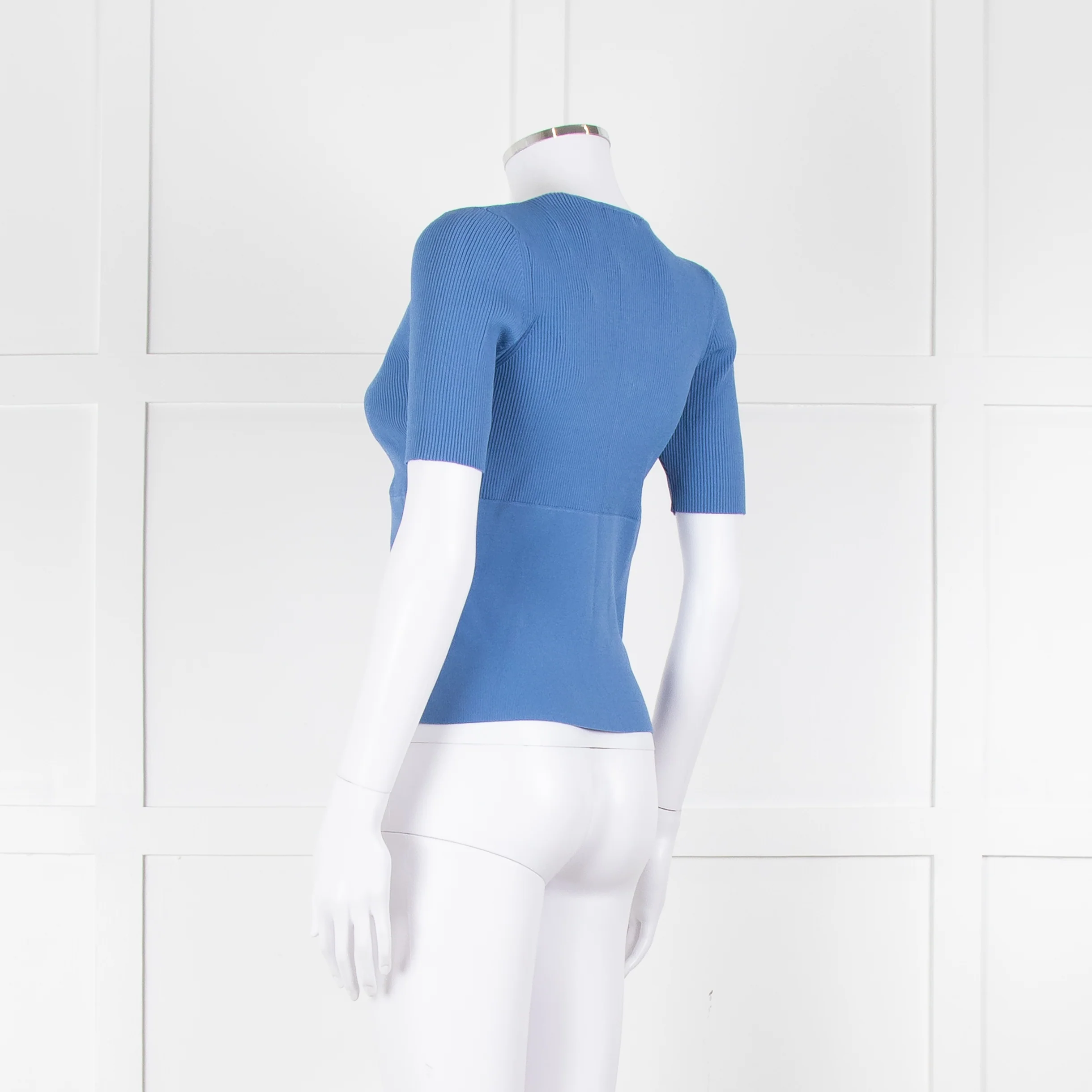 Sandro Blue Knit V-Neck Short Sleeve Top - Image 6