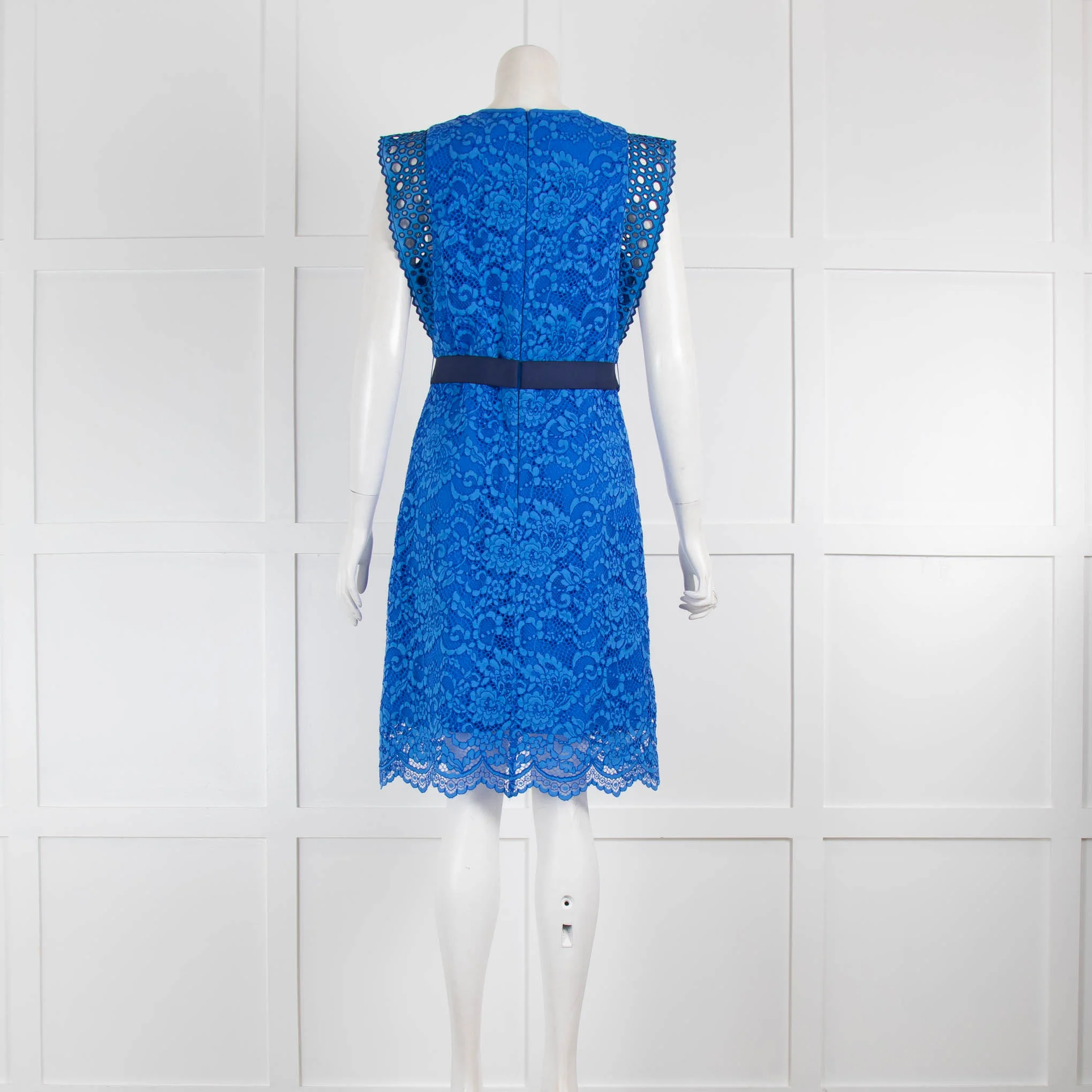 Sandro Blue Lace Sleeveless Dress with Elasticated Waist Band - Image 3