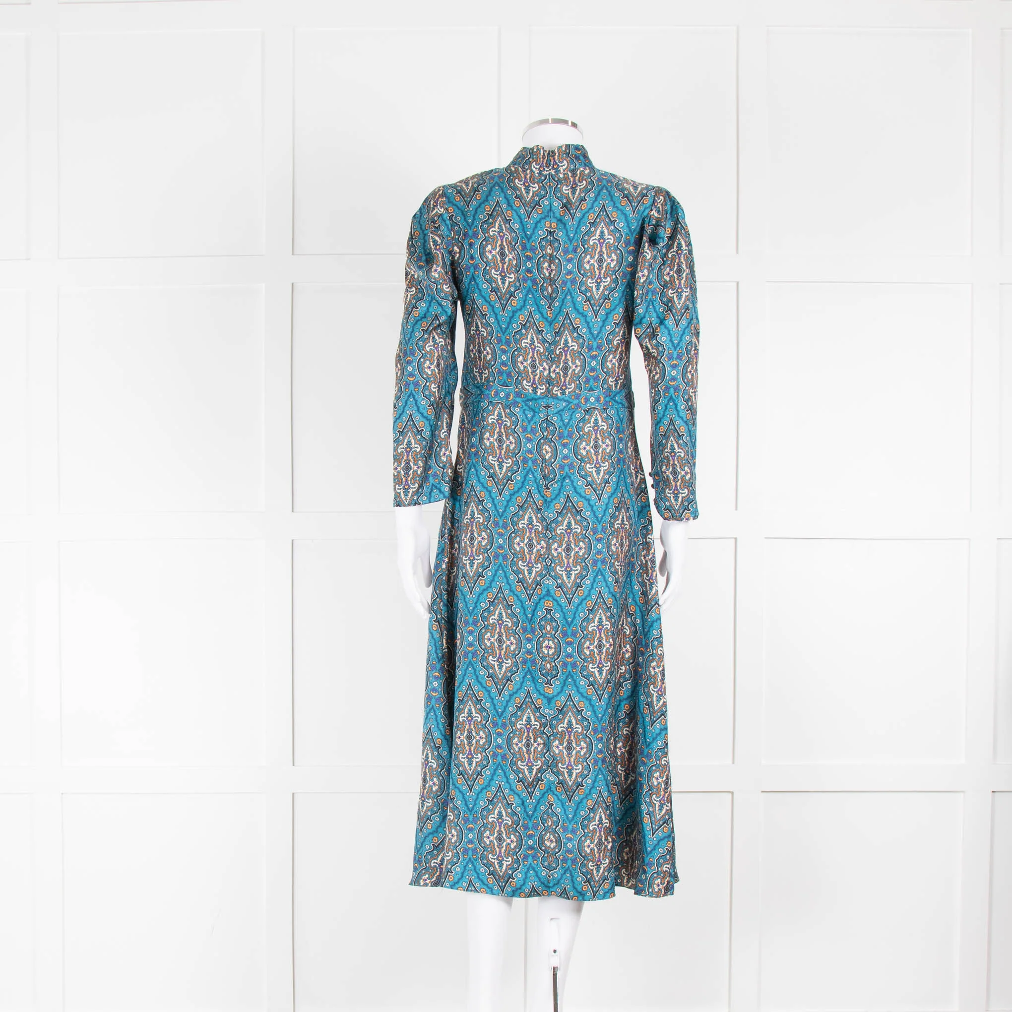 Sandro Blue Orange Purple Paisley High Neck Midi Dress - Image 3