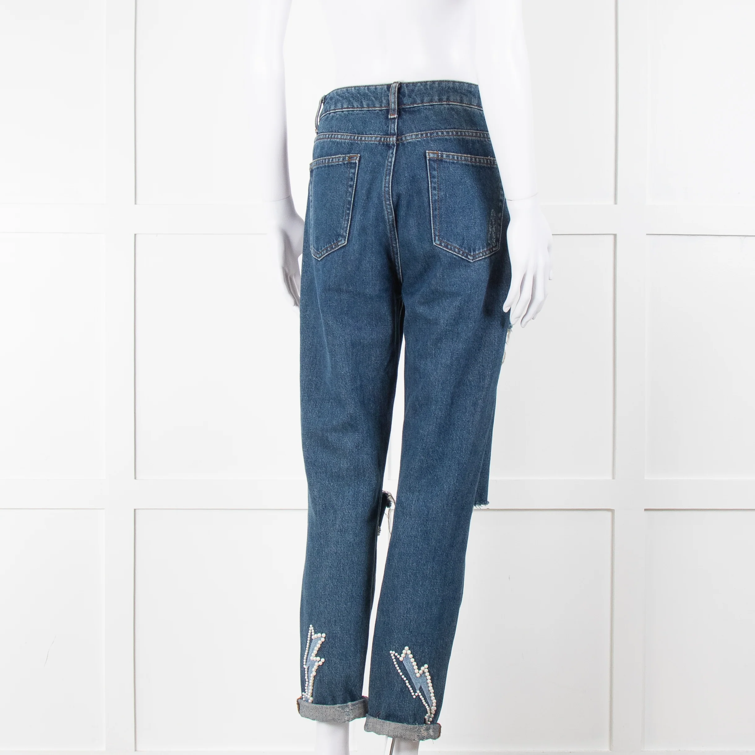 Sandro Blue Ripped Jeans With Pearl Lightening Detail - Image 4