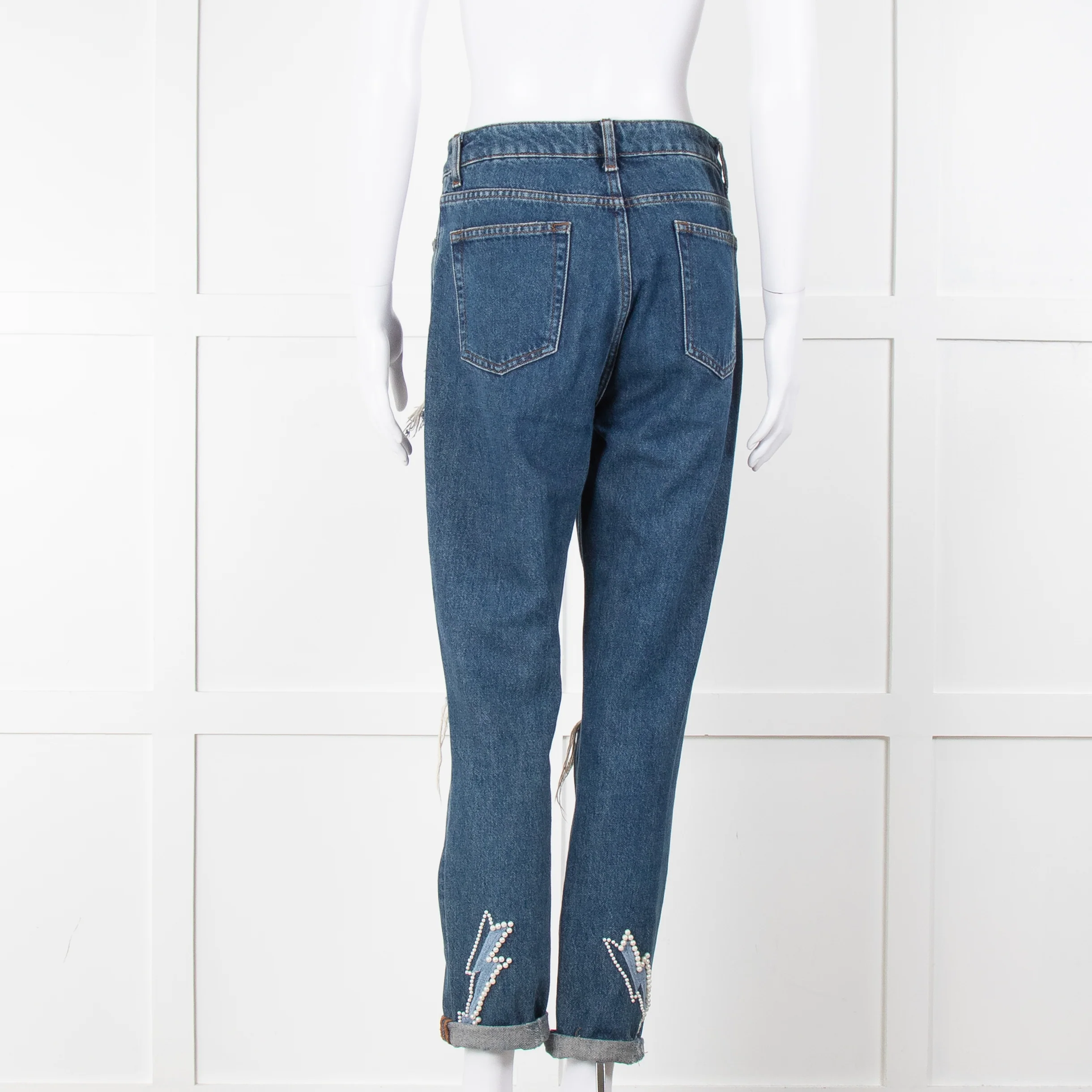 Sandro Blue Ripped Jeans With Pearl Lightening Detail - Image 5
