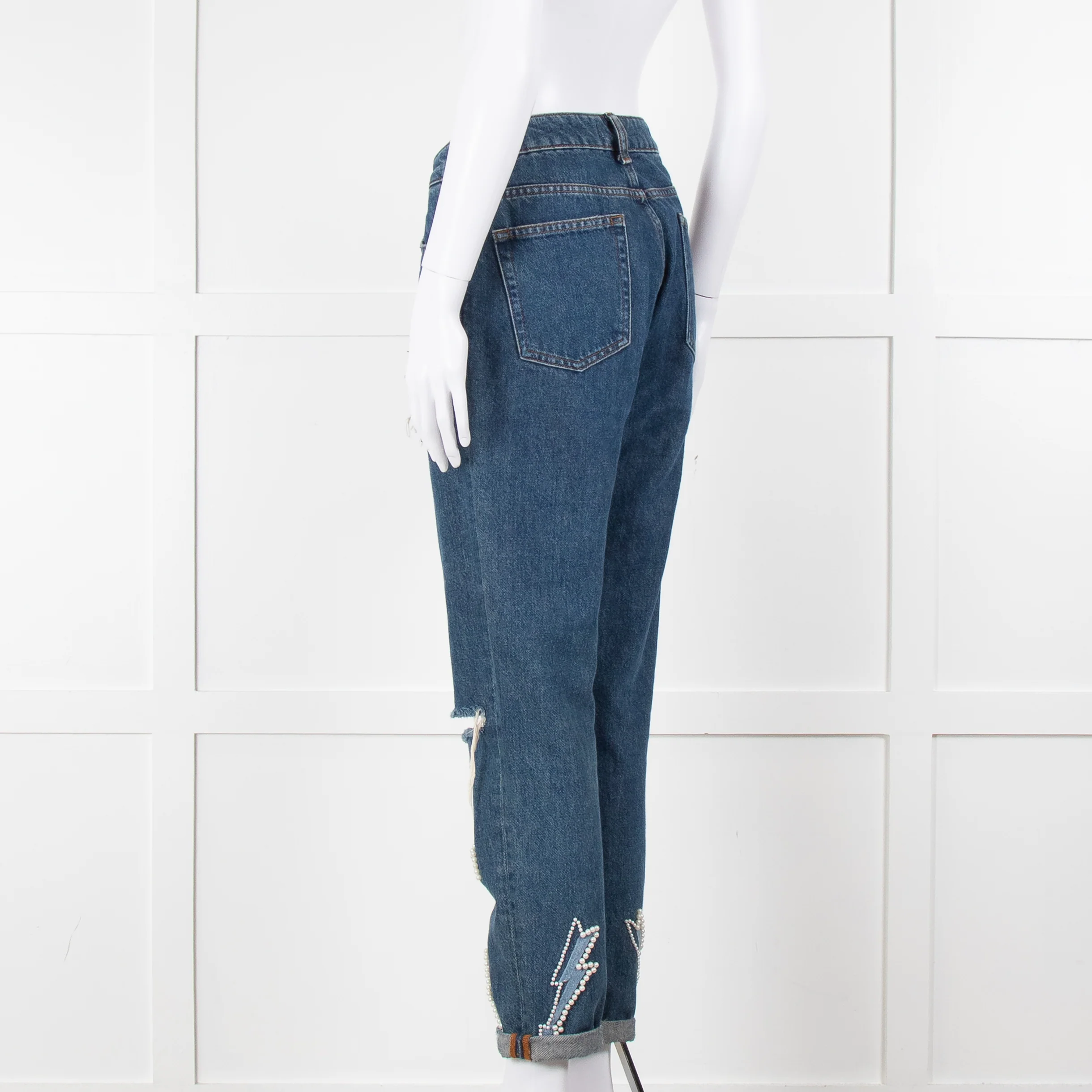 Sandro Blue Ripped Jeans With Pearl Lightening Detail - Image 6
