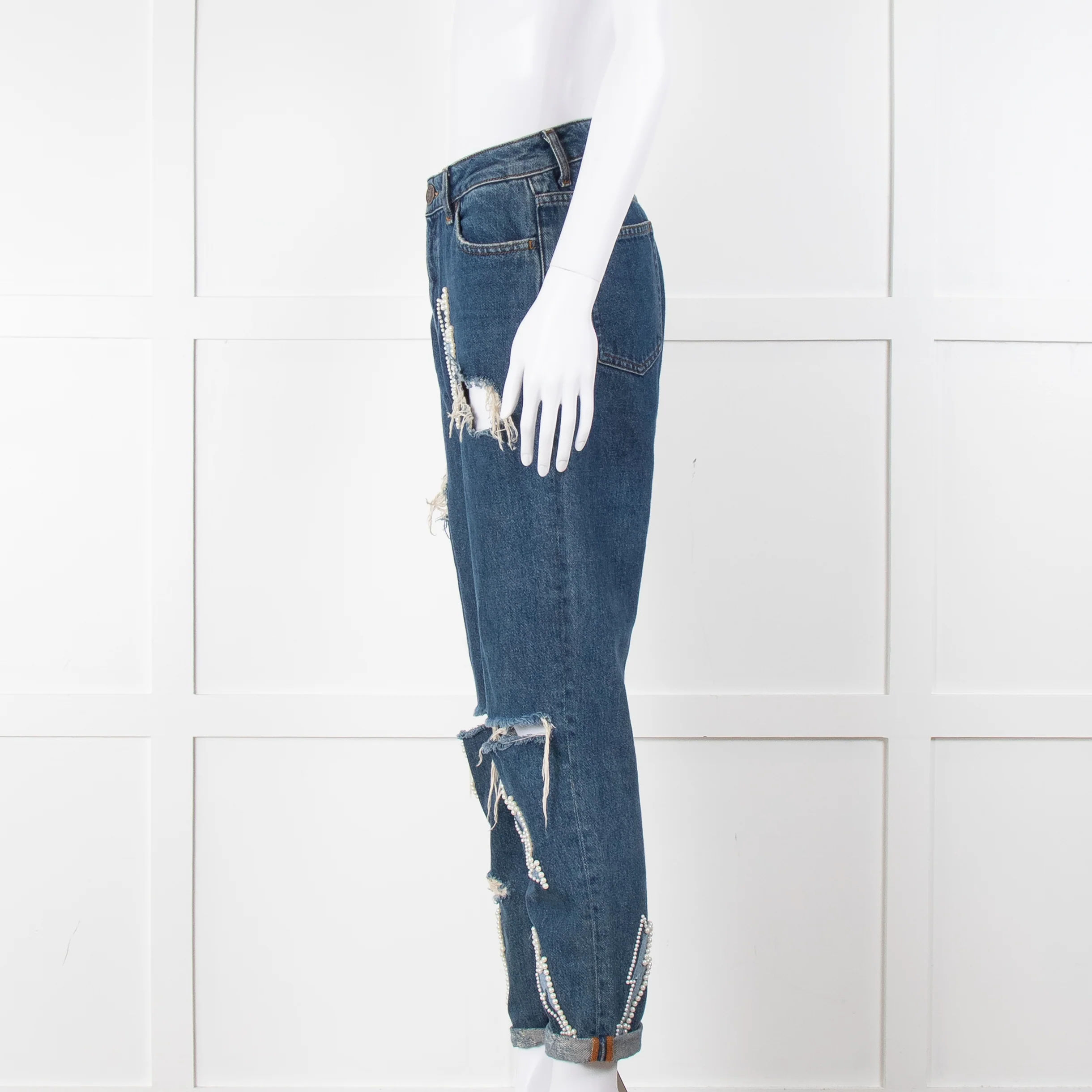 Sandro Blue Ripped Jeans With Pearl Lightening Detail - Image 7