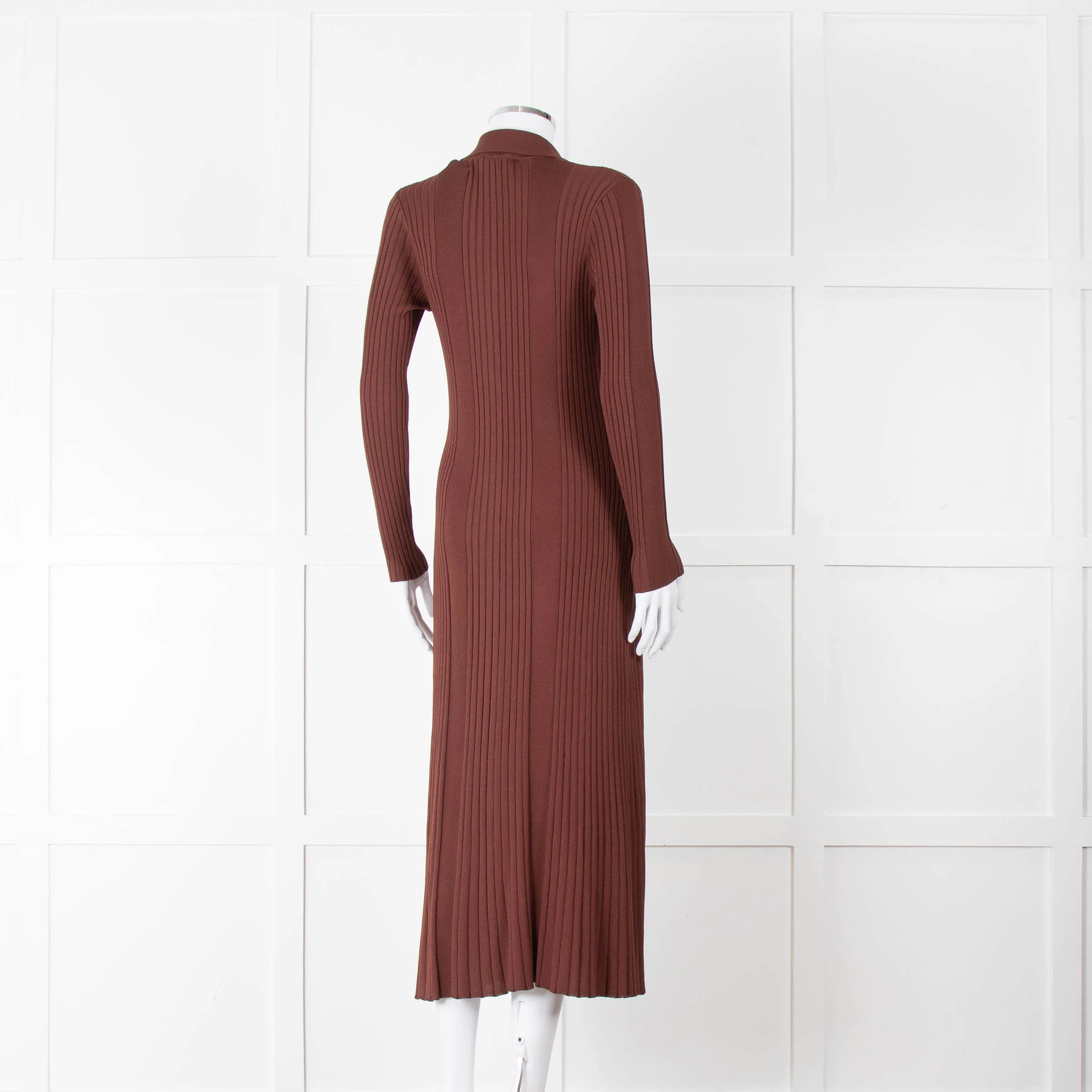 Sandro Brown Rib Knit Collared Dress with Gold Buttons - Image 4