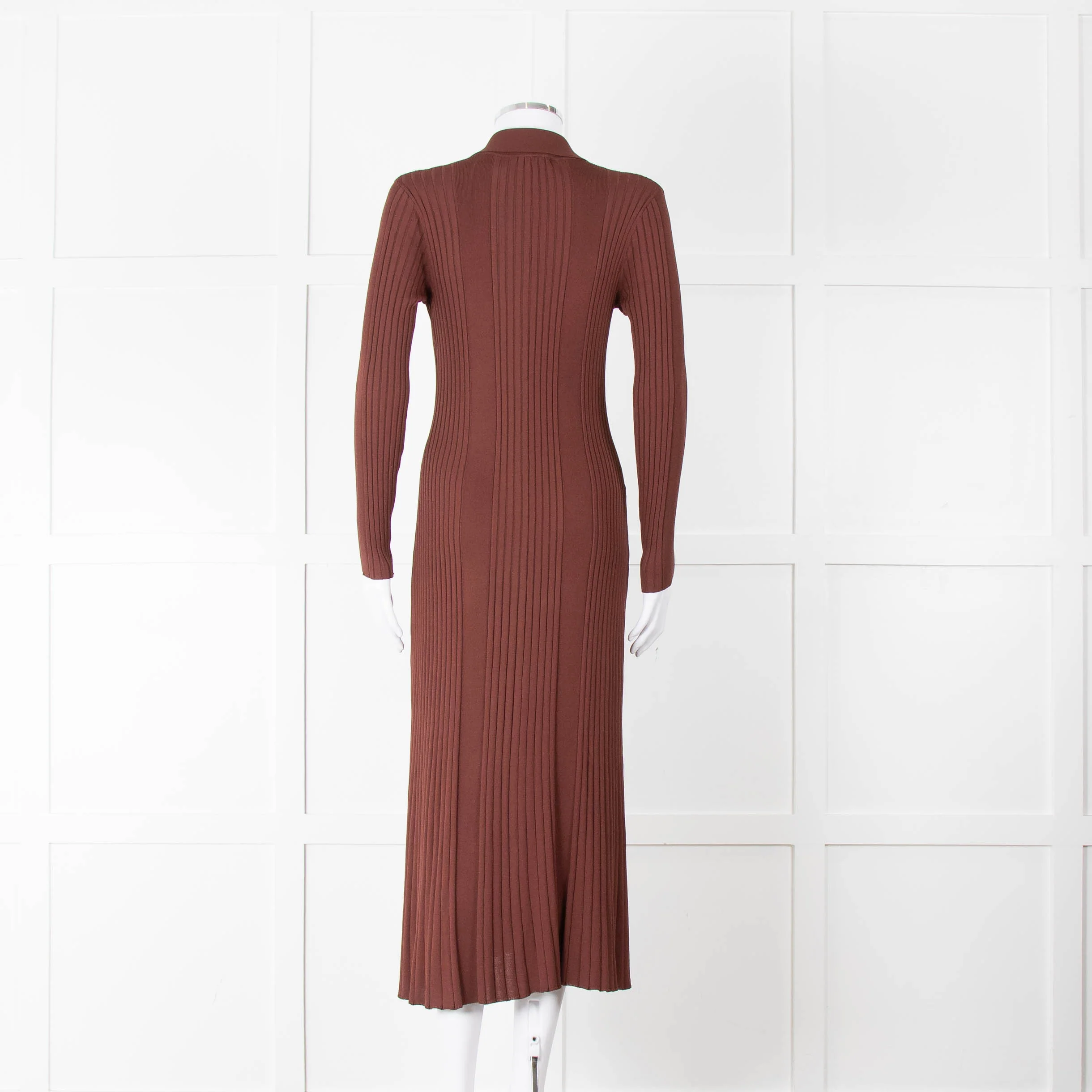 Sandro Brown Rib Knit Collared Dress with Gold Buttons - Image 5