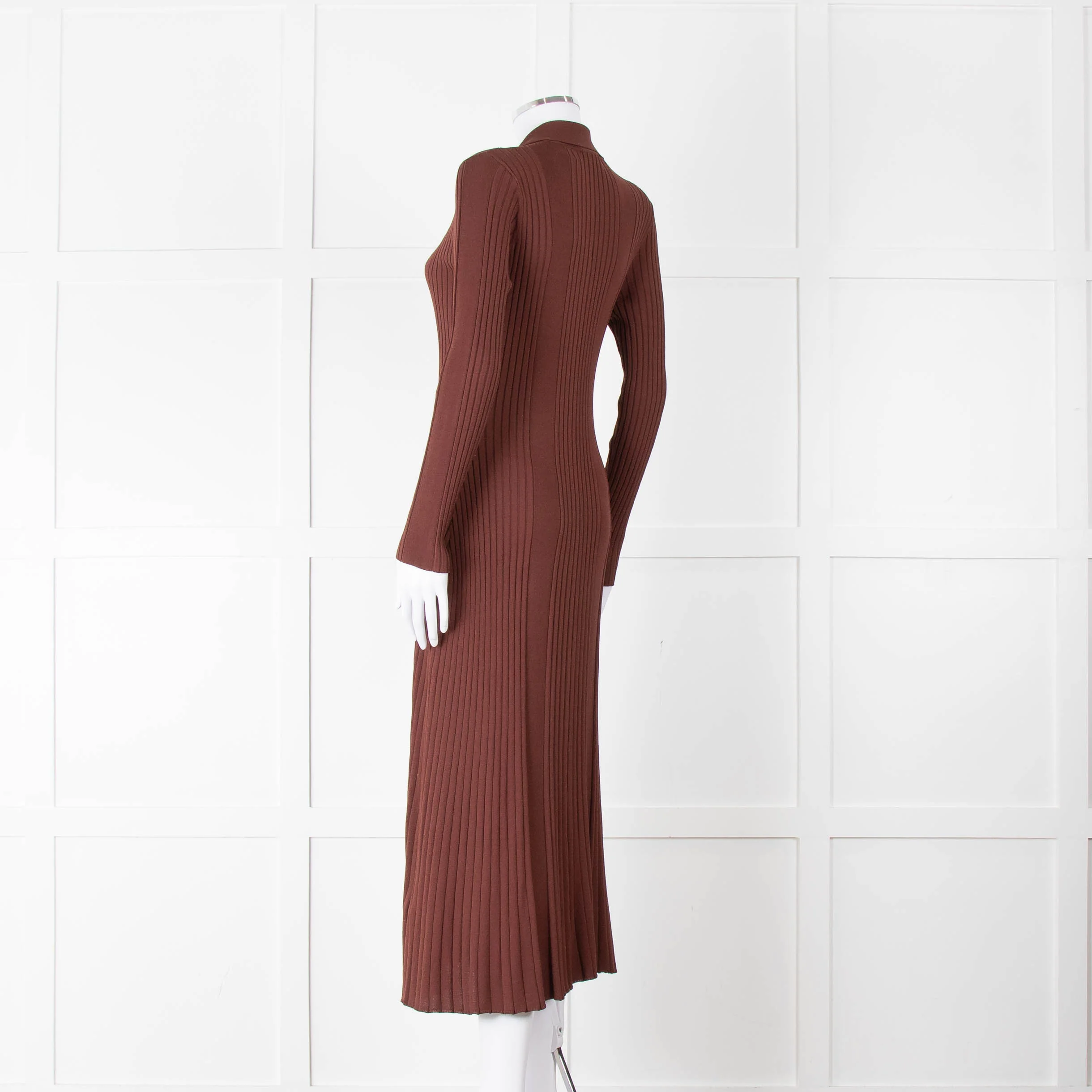 Sandro Brown Rib Knit Collared Dress with Gold Buttons - Image 6