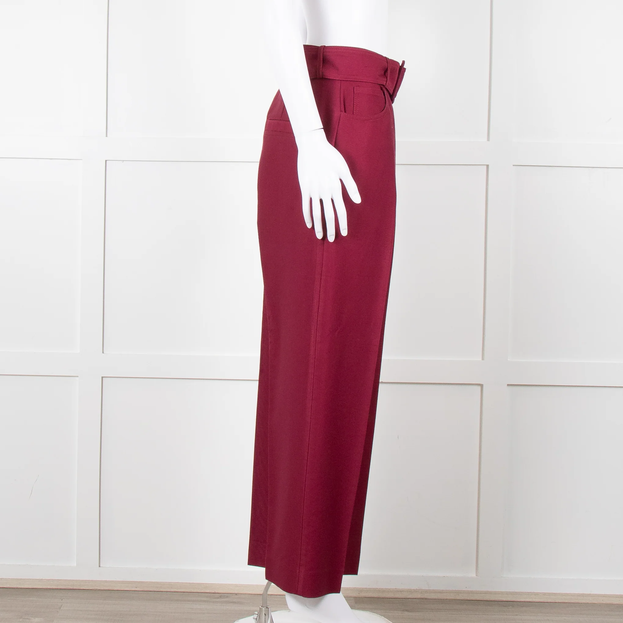 Sandro Burgundy Wide Leg Belted Trousers - Image 3