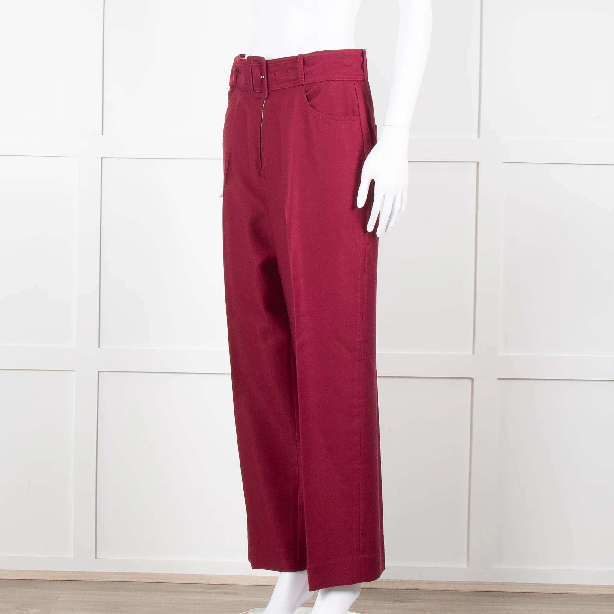 Sandro Burgundy Wide Leg Belted Trousers - Image 8