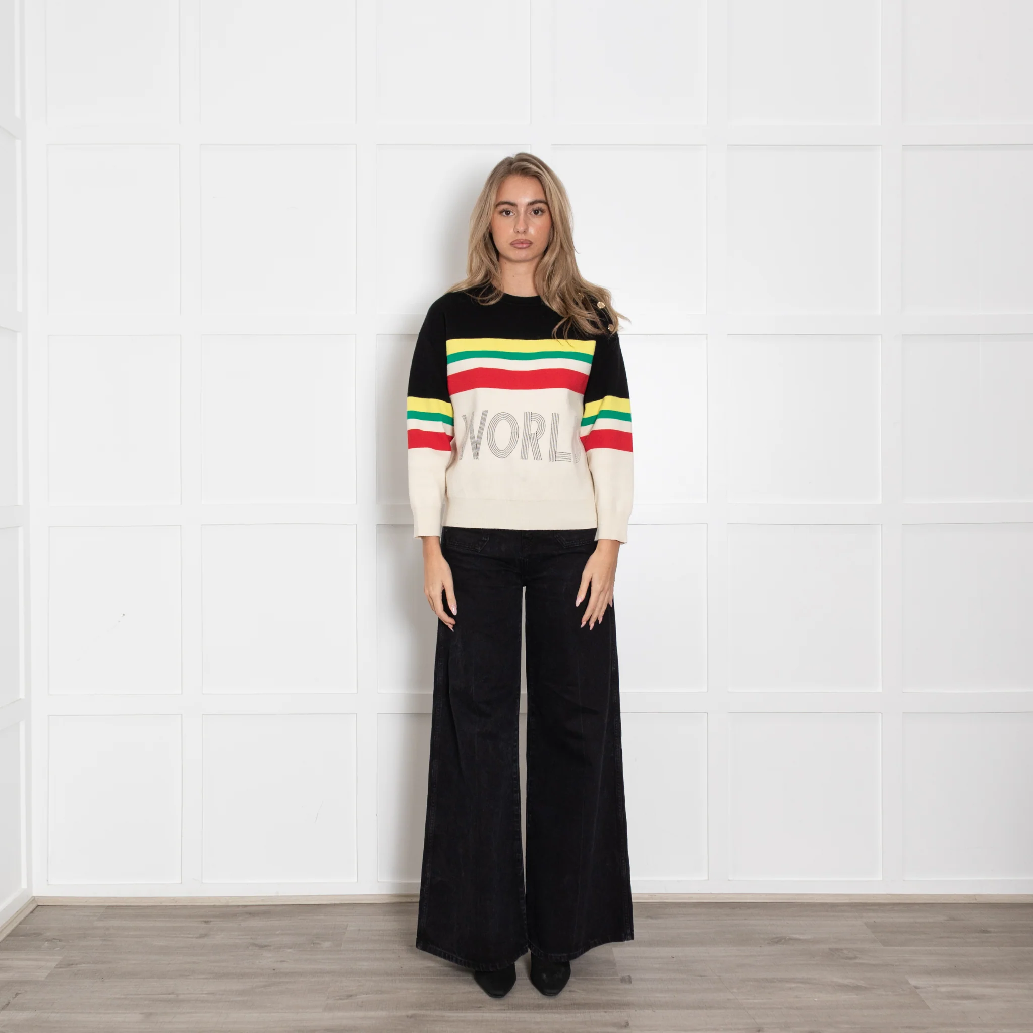 Sandro Cream and Black "WORLD LOVER" Slogan Jumper