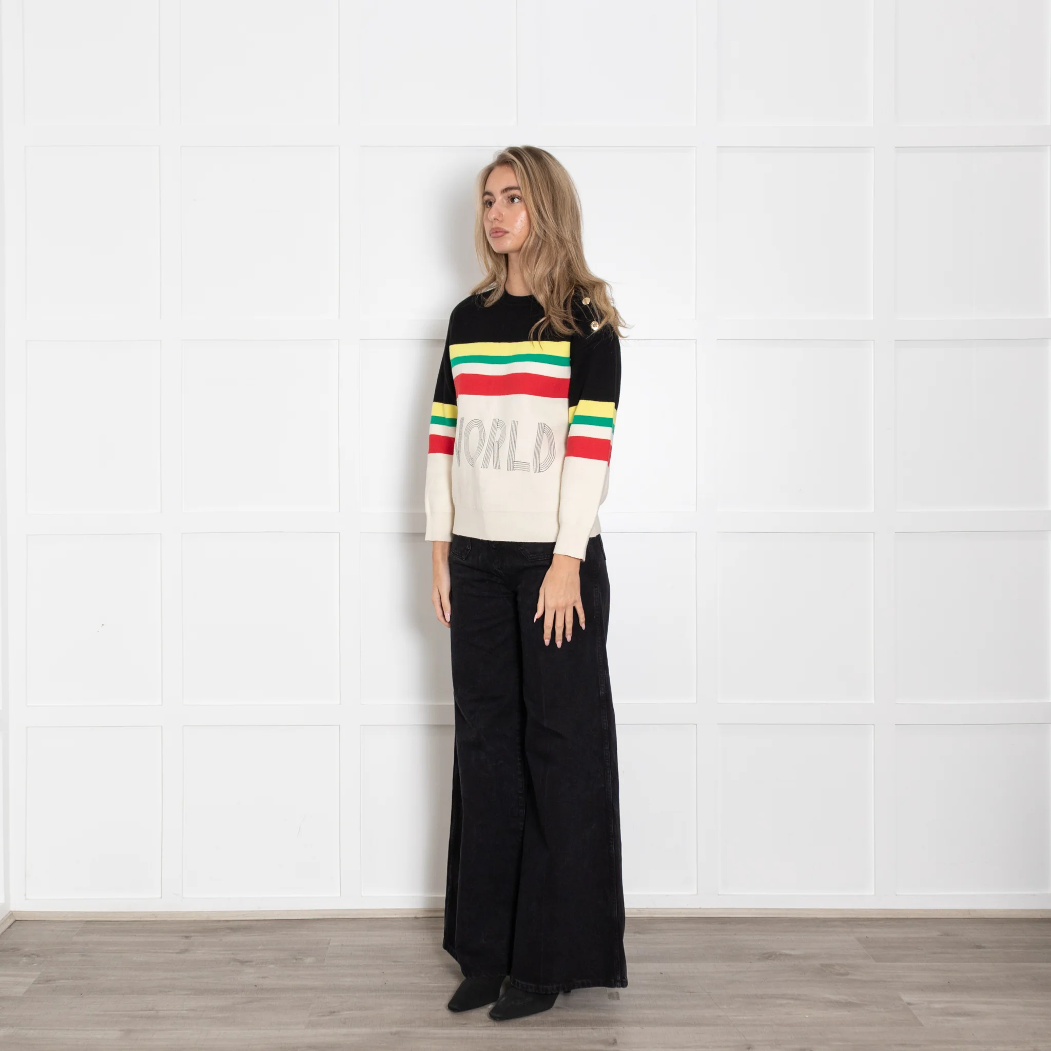 Sandro Cream and Black "WORLD LOVER" Slogan Jumper - Image 3