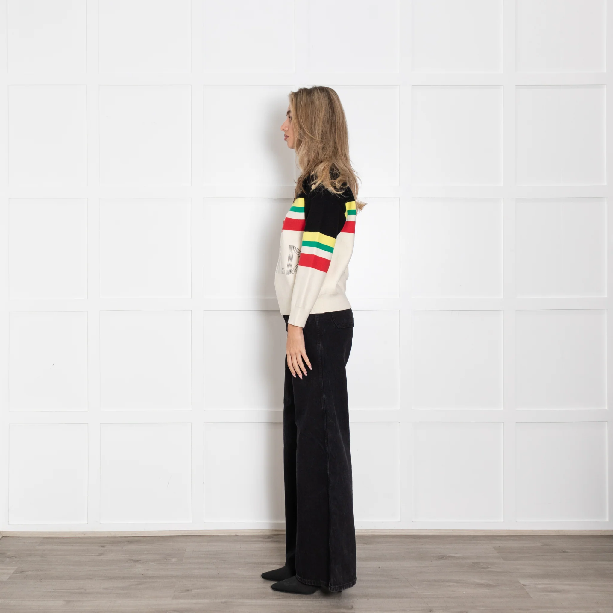 Sandro Cream and Black "WORLD LOVER" Slogan Jumper - Image 4