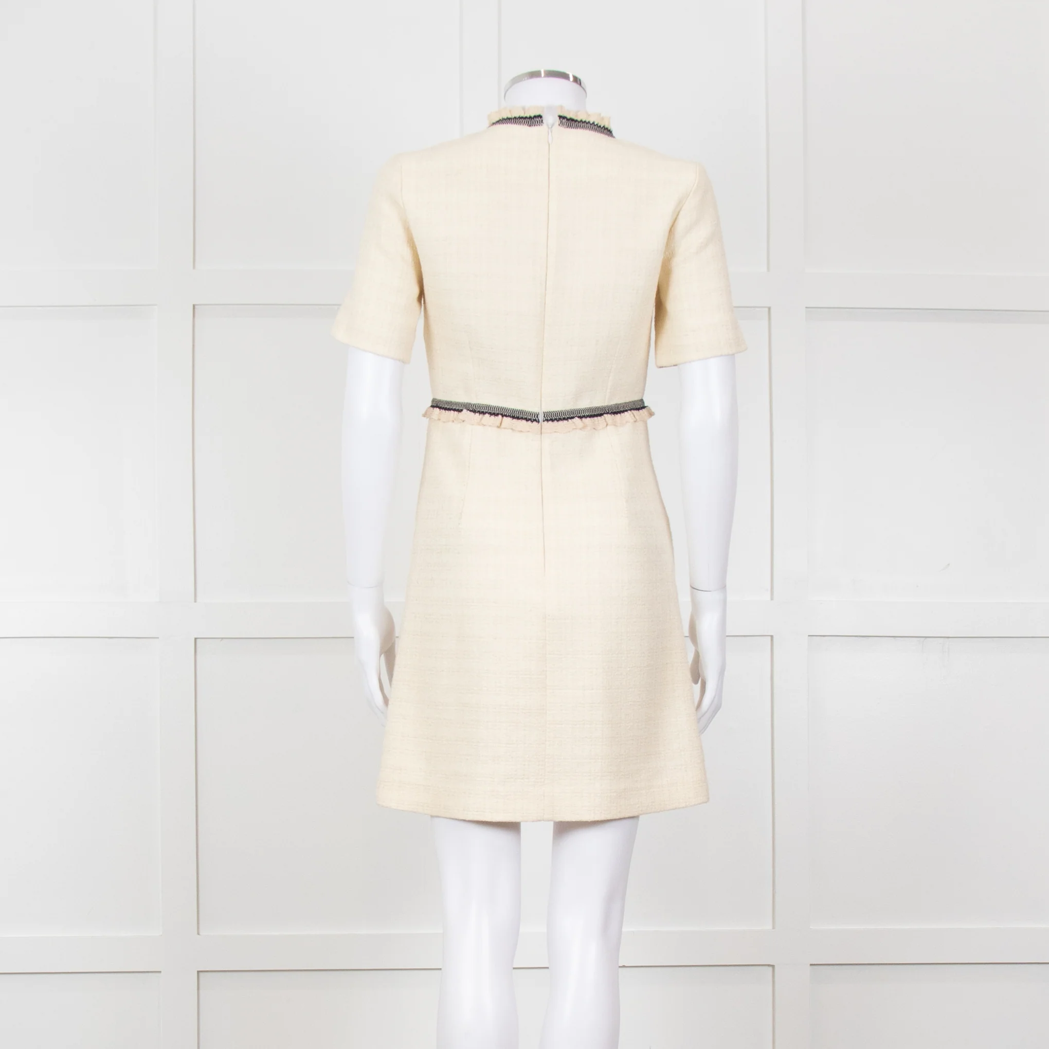 Sandro Cream Black Trim Short Sleeve Tweed Mini Dress - Image 5