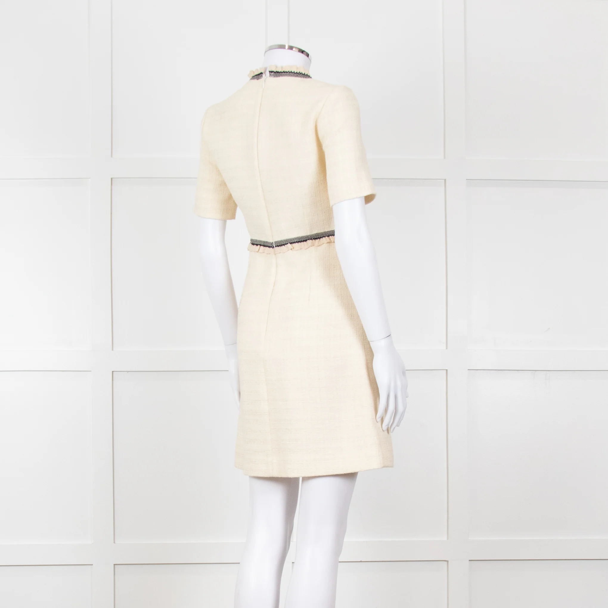 Sandro Cream Black Trim Short Sleeve Tweed Mini Dress - Image 6