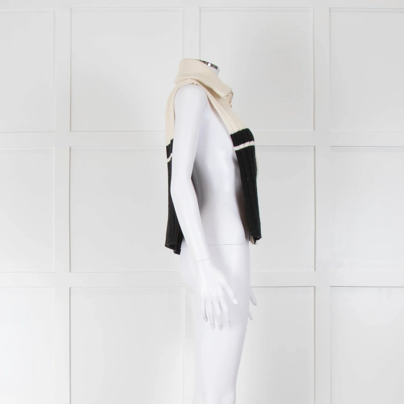 Sandro Cream & Black With Zip Front Wool Mix Tabard - Image 2