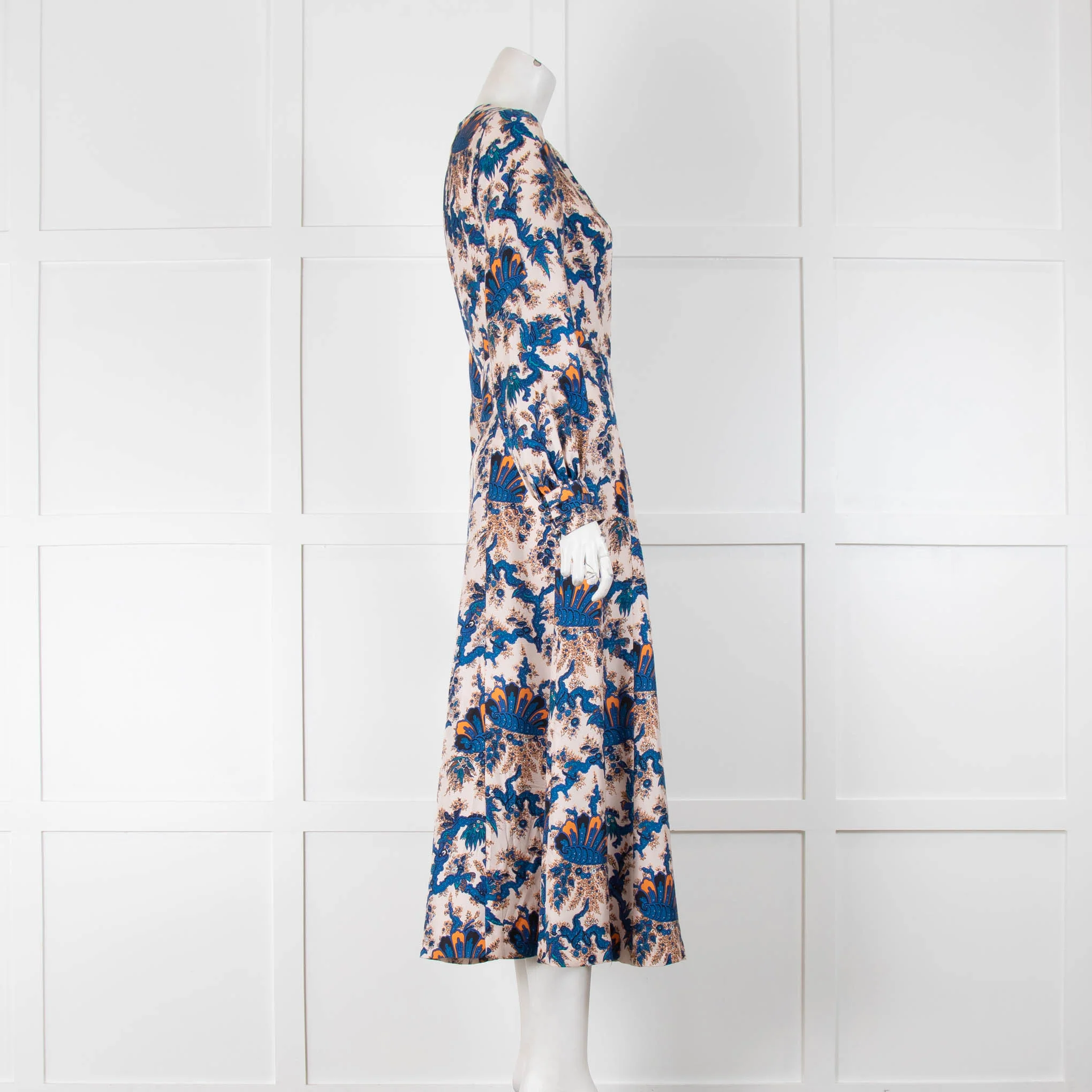 Sandro Cream Blue Orange Paisley Silk Midi Dress - Image 2