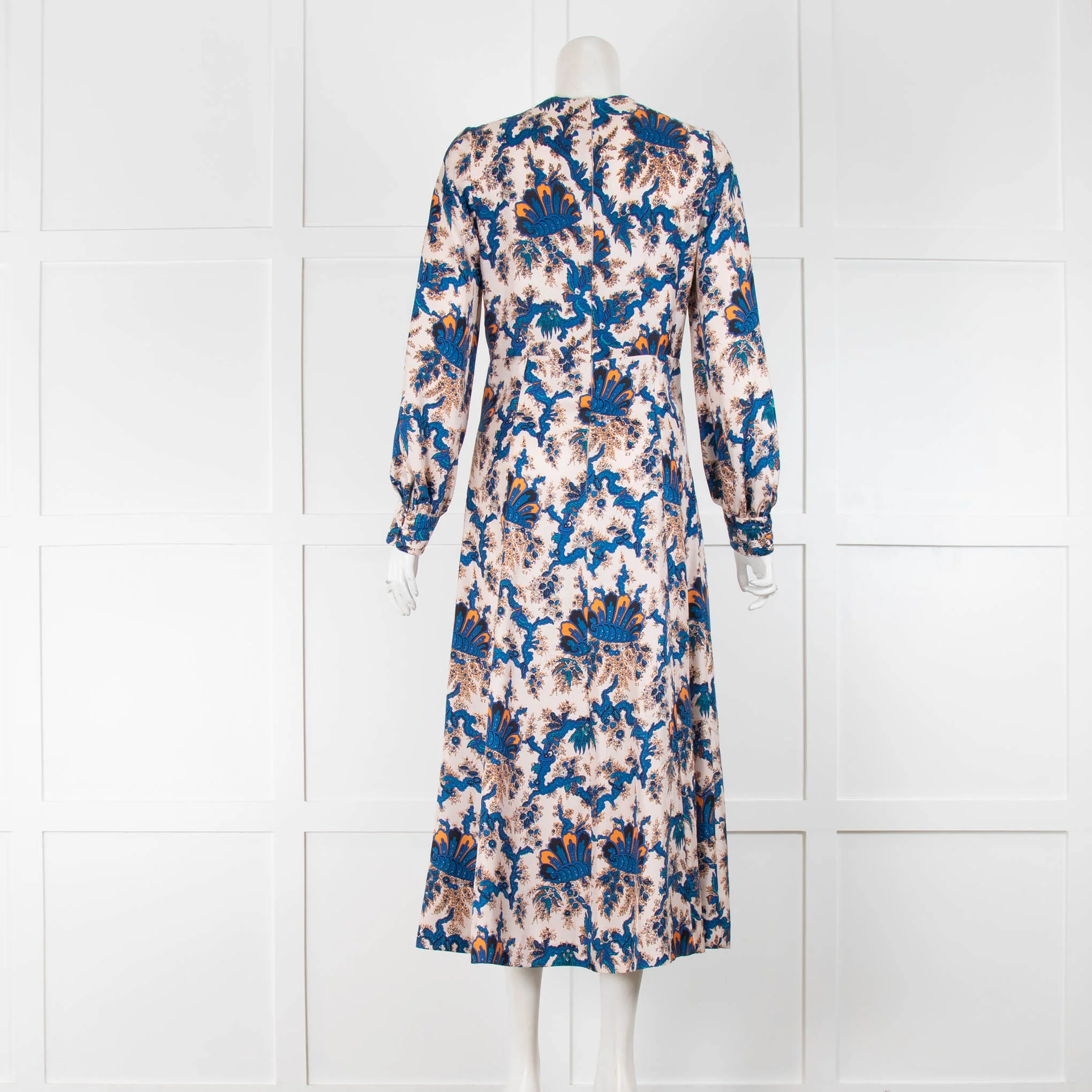 Sandro Cream Blue Orange Paisley Silk Midi Dress - Image 3
