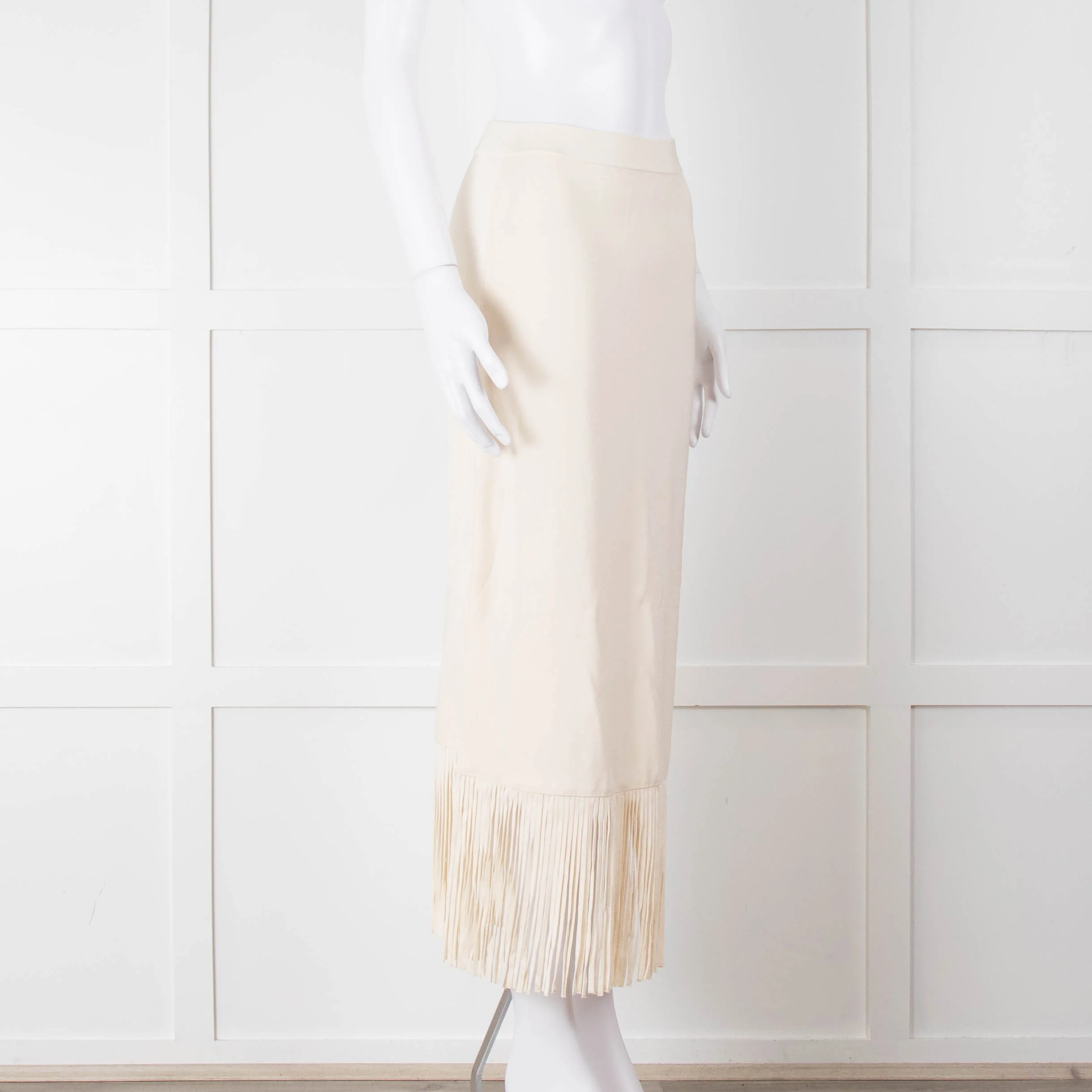 Sandro Cream Knit Fringed Midi Skirt - Image 2