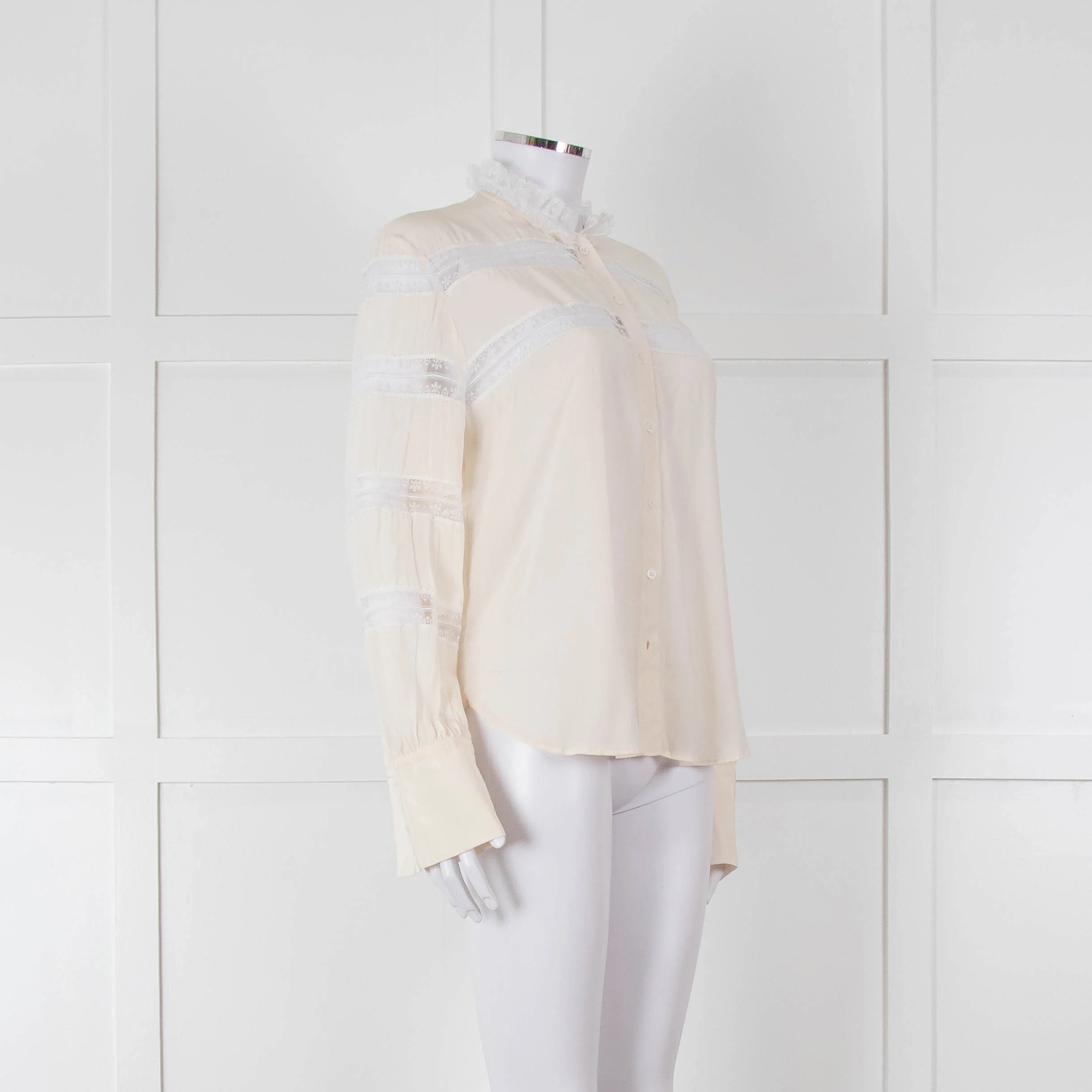 Sandro Cream Lace Trim High Neck Blouse - Image 2