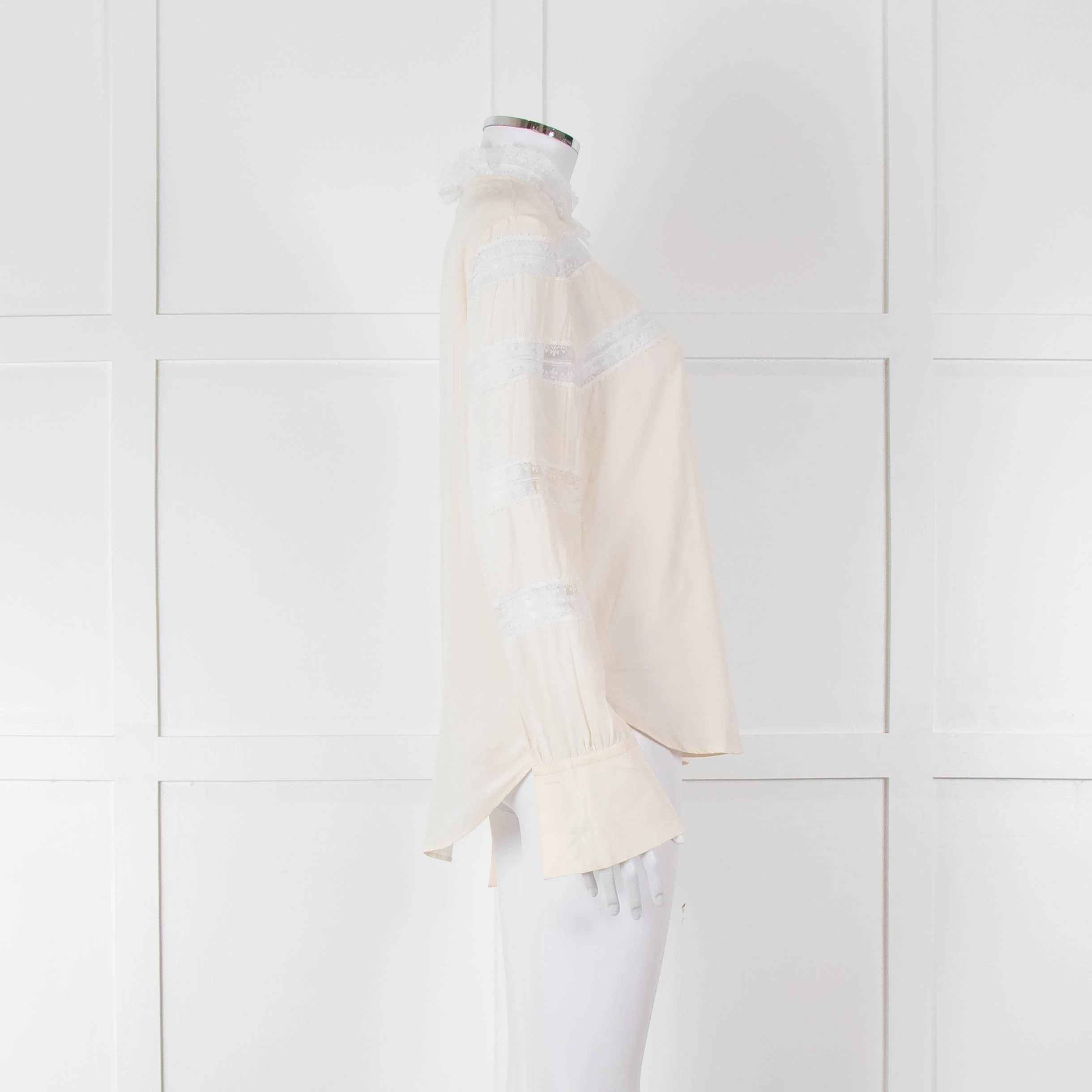 Sandro Cream Lace Trim High Neck Blouse - Image 3