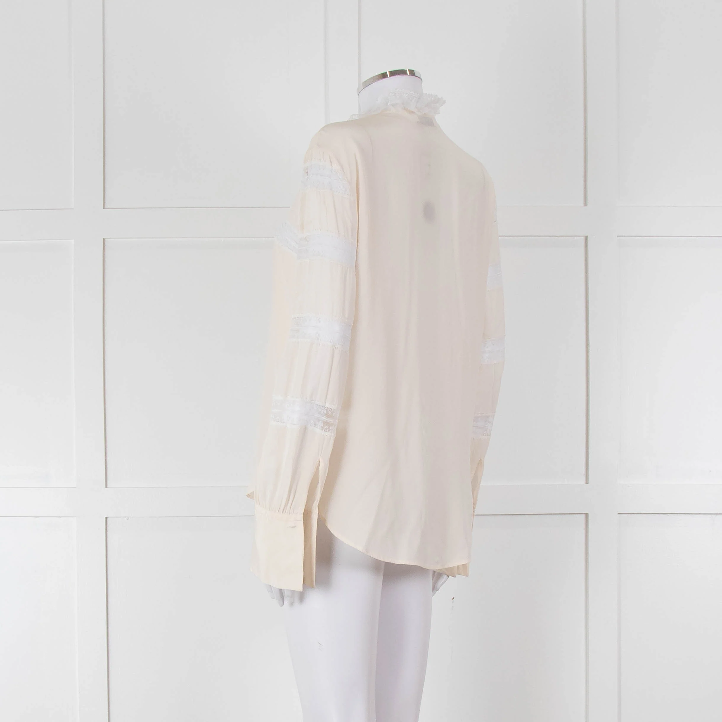Sandro Cream Lace Trim High Neck Blouse - Image 6