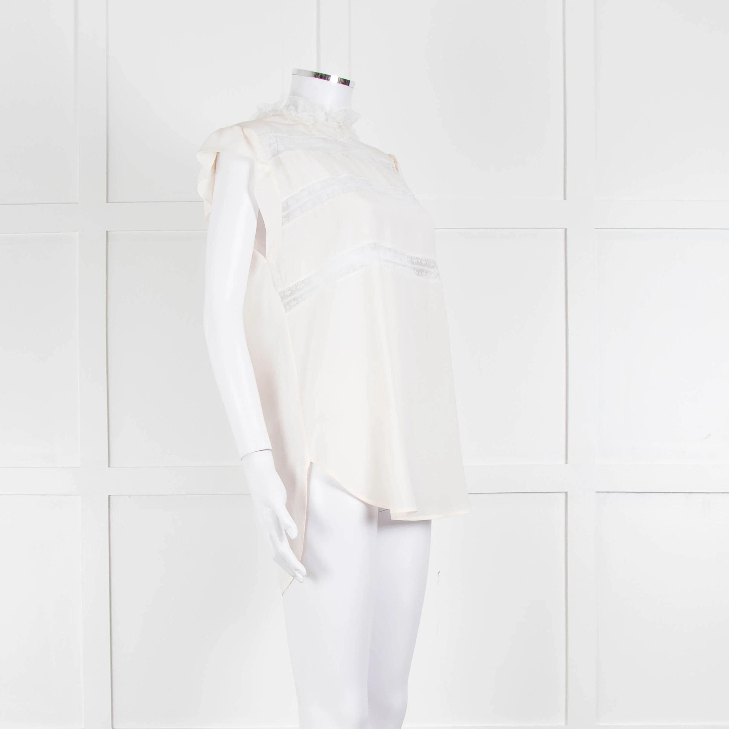 Sandro Cream Lace Trim Sleeveless Top - Image 2