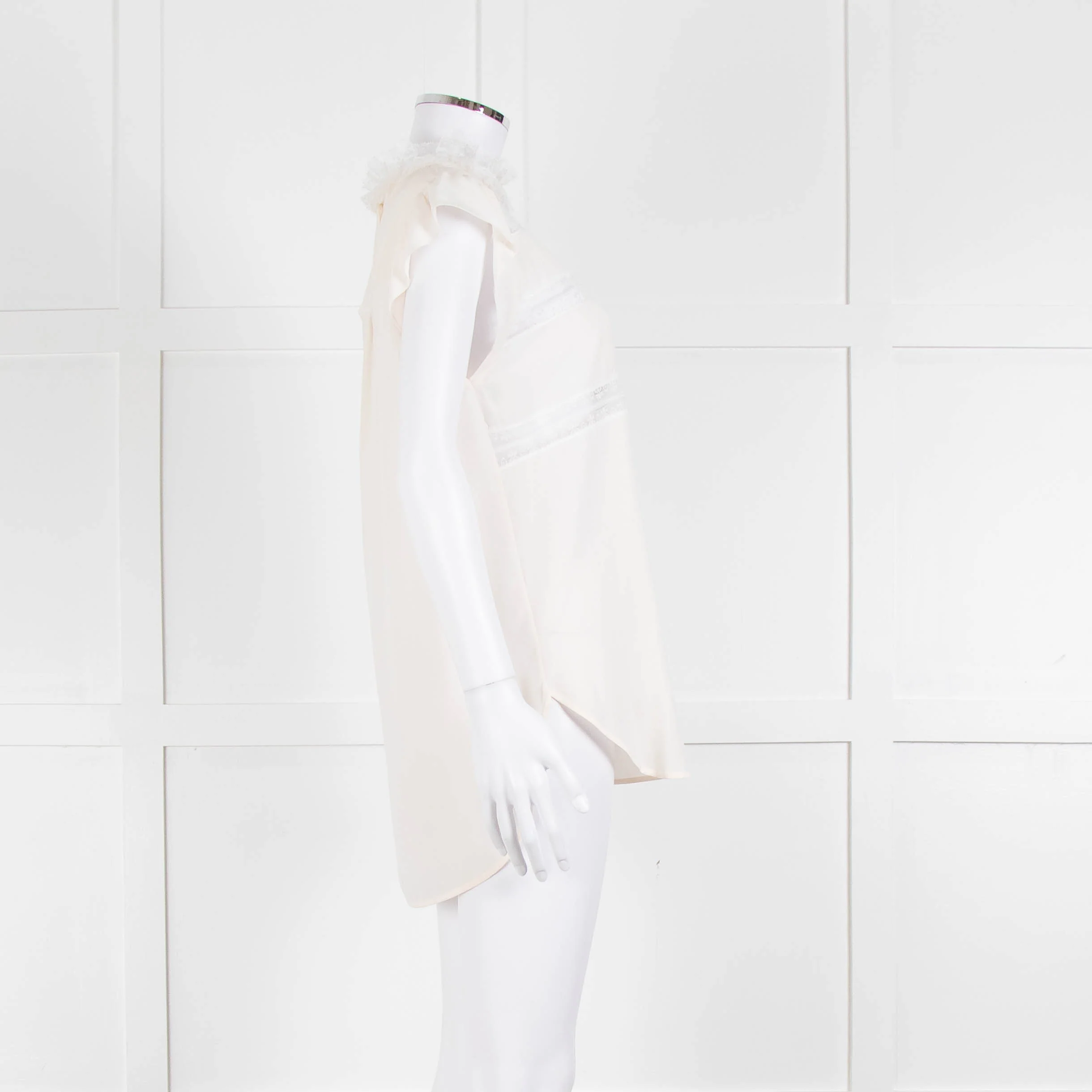 Sandro Cream Lace Trim Sleeveless Top - Image 3