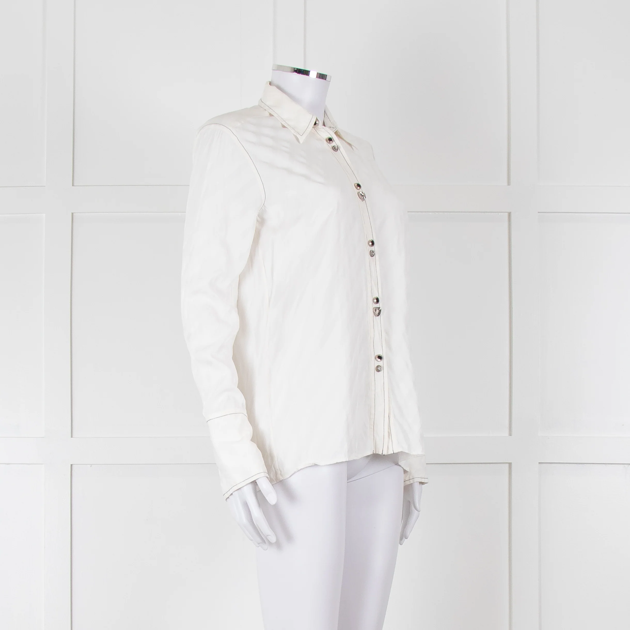 Sandro Cream On Cream Striped Black Stitching Shirt - Image 2