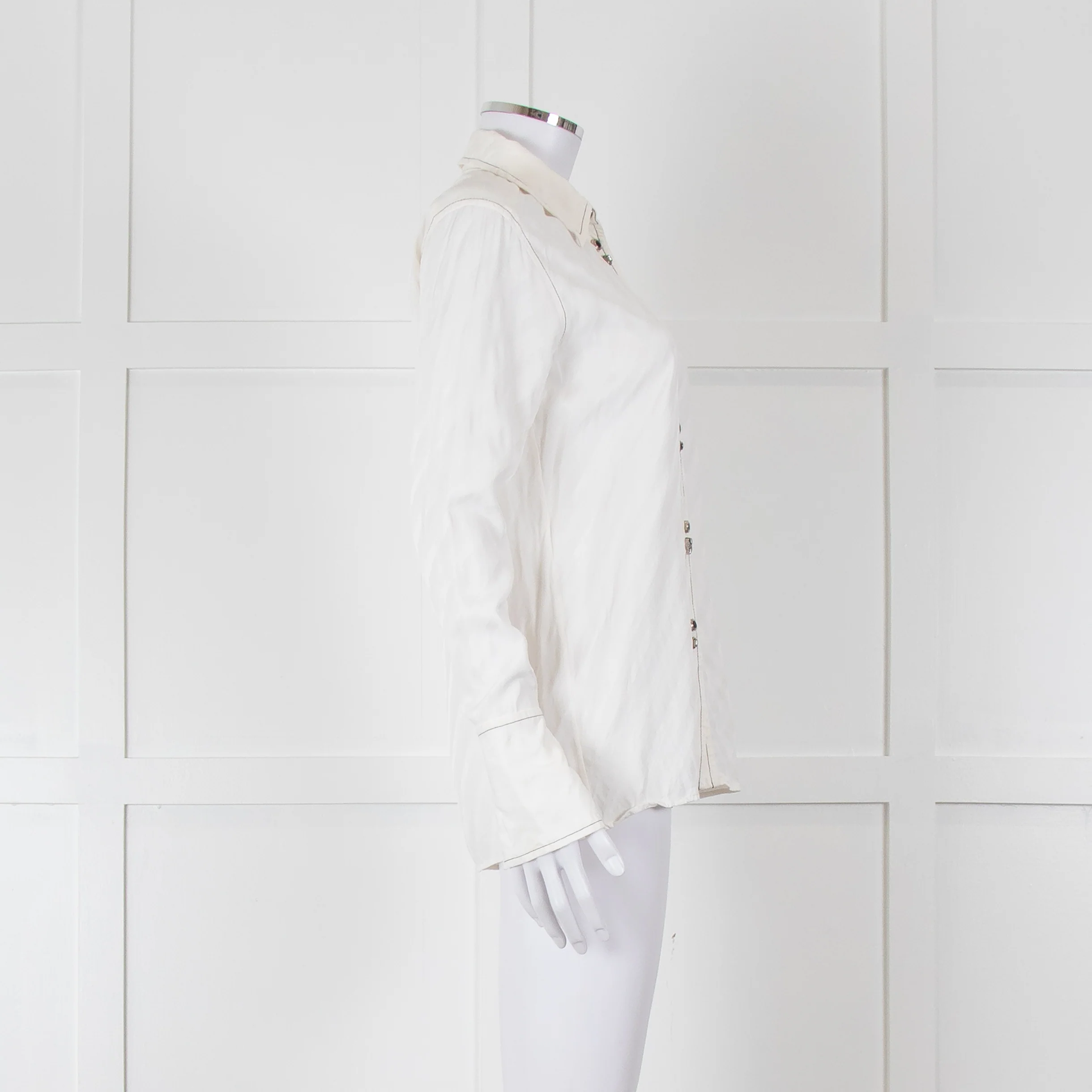Sandro Cream On Cream Striped Black Stitching Shirt - Image 3