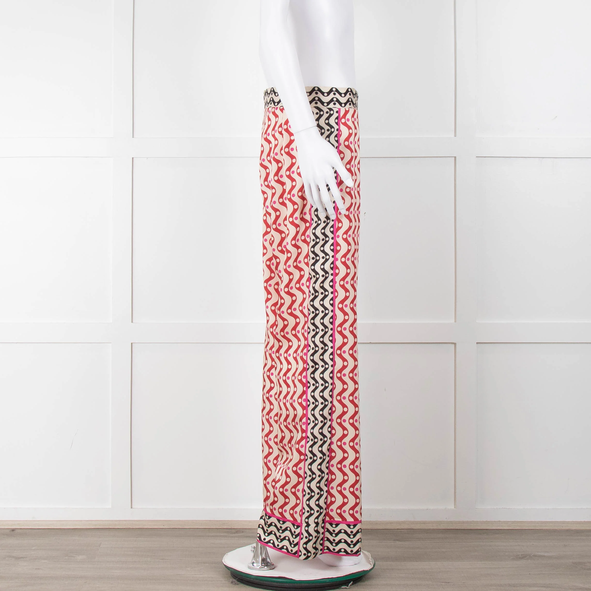 Sandro Cream Red Black Pink Star Wave Print Trousers - Image 3