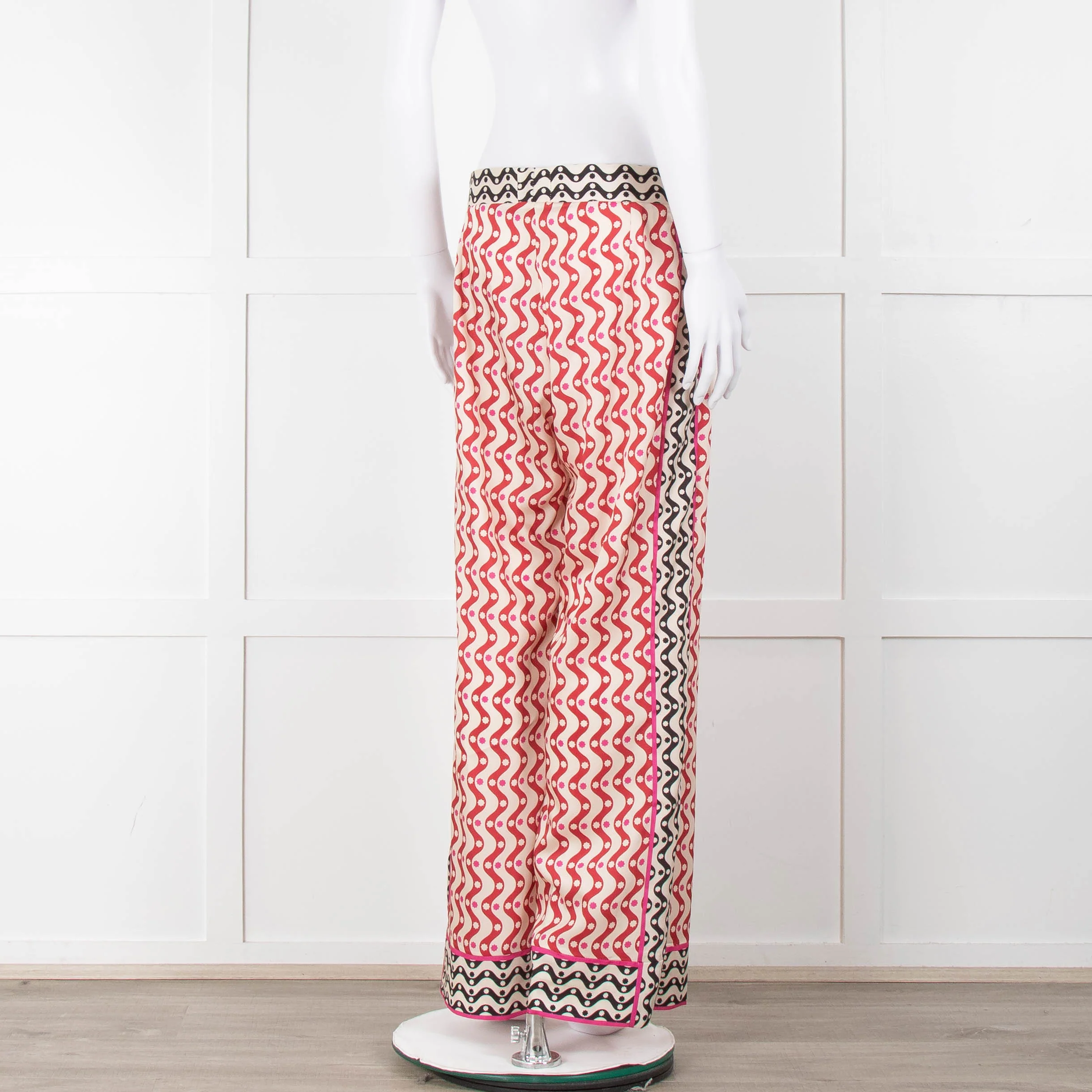 Sandro Cream Red Black Pink Star Wave Print Trousers - Image 4