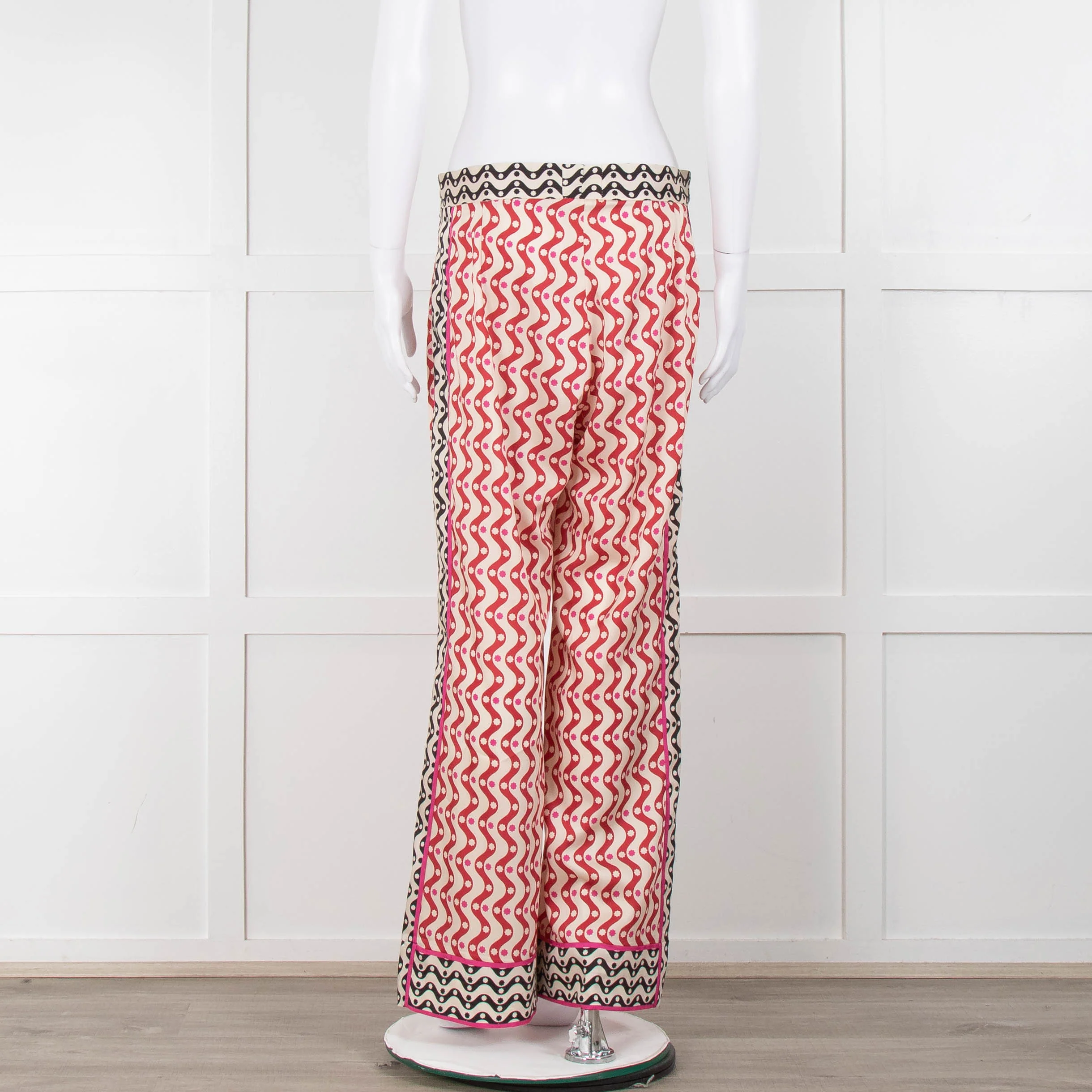 Sandro Cream Red Black Pink Star Wave Print Trousers - Image 5