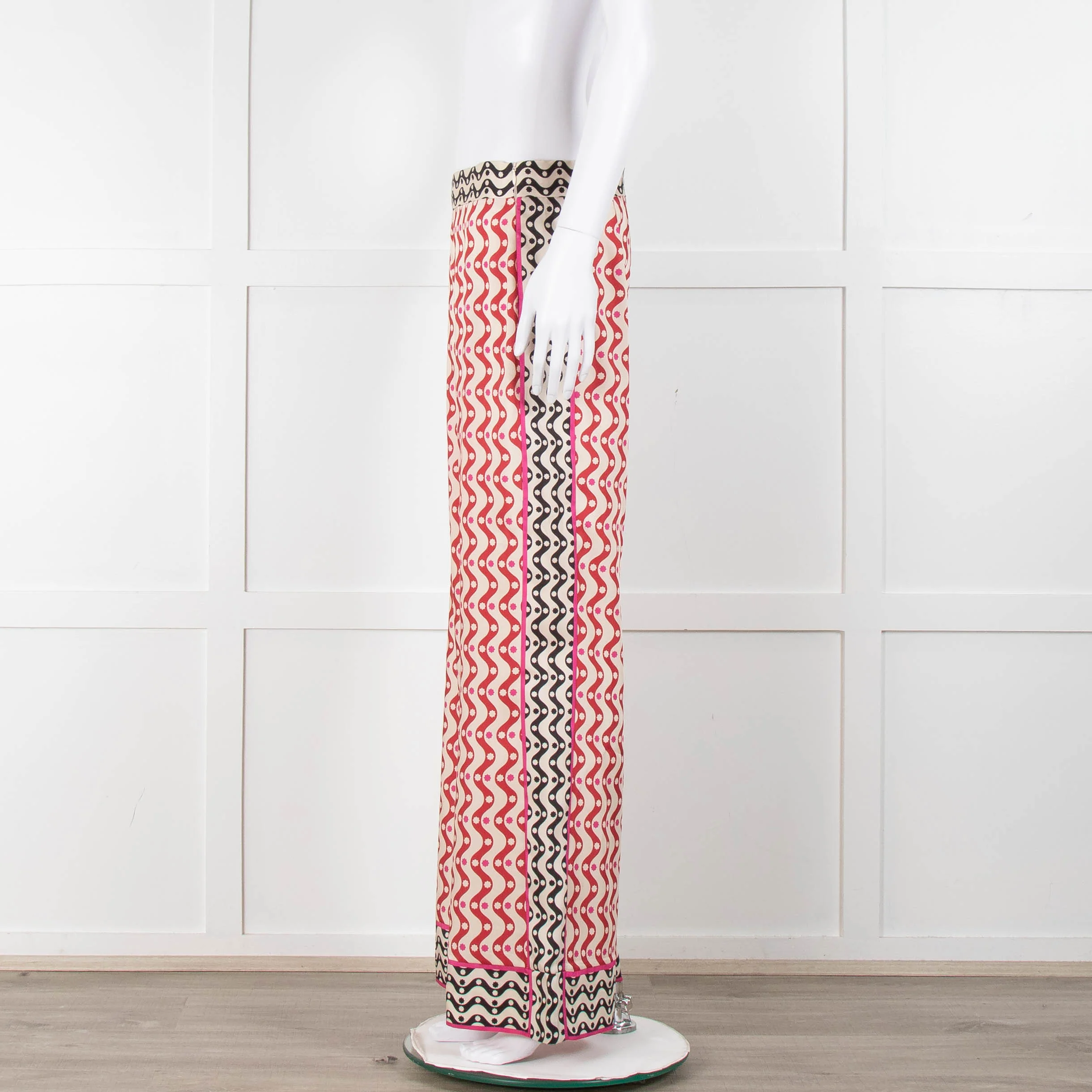 Sandro Cream Red Black Pink Star Wave Print Trousers - Image 7