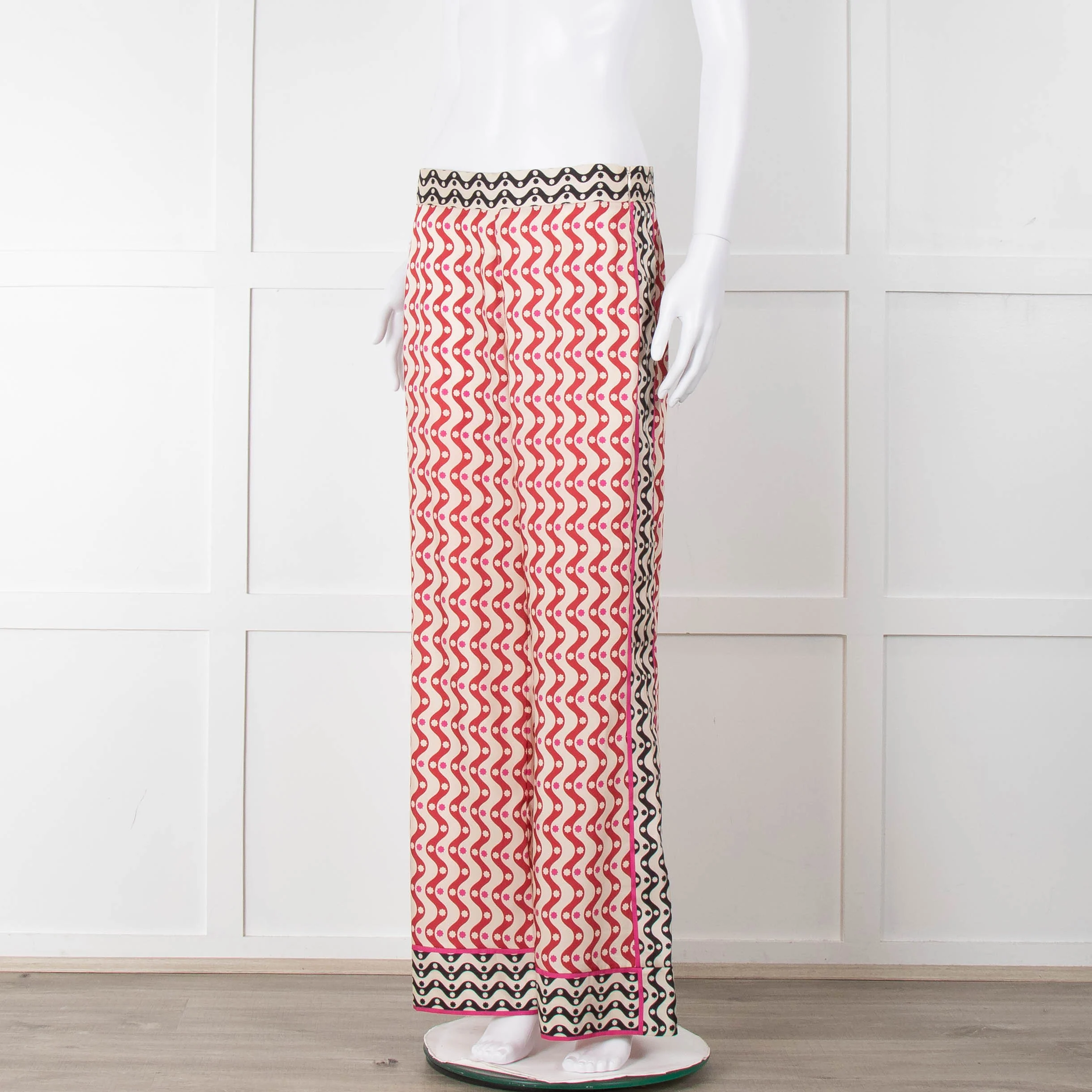 Sandro Cream Red Black Pink Star Wave Print Trousers - Image 8