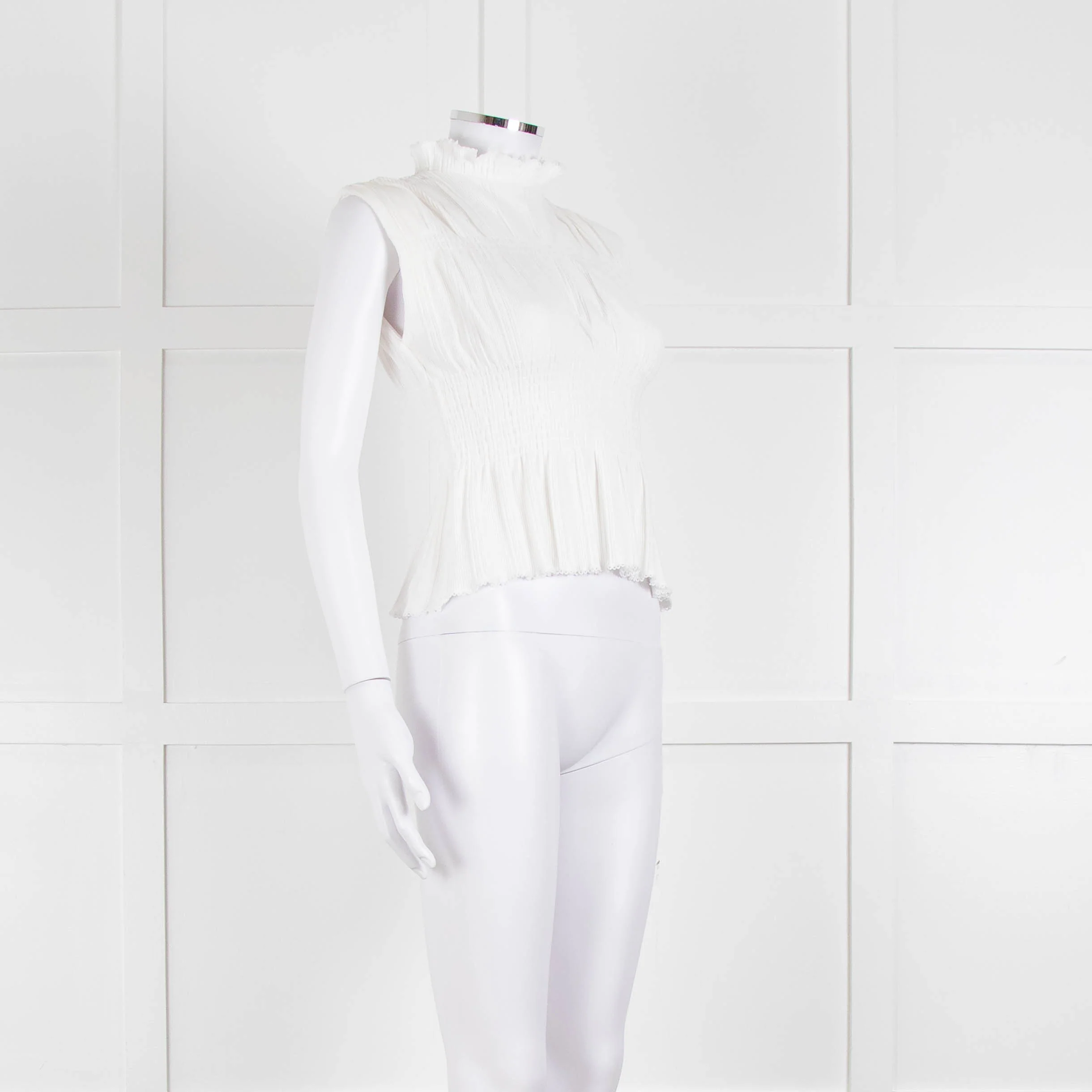 Sandro Cream Ribbed Gathered Sleeveless Top - Image 2