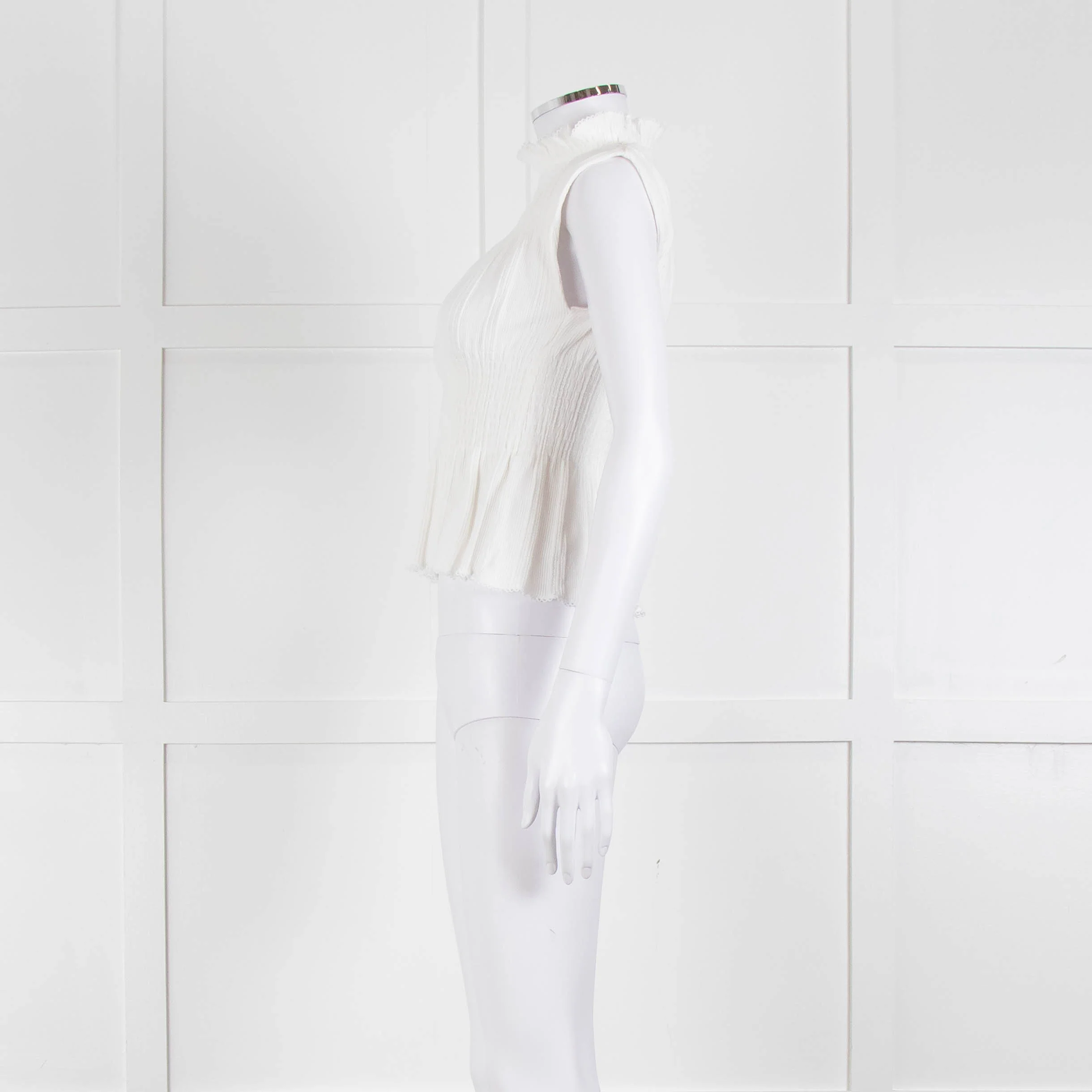 Sandro Cream Ribbed Gathered Sleeveless Top - Image 7