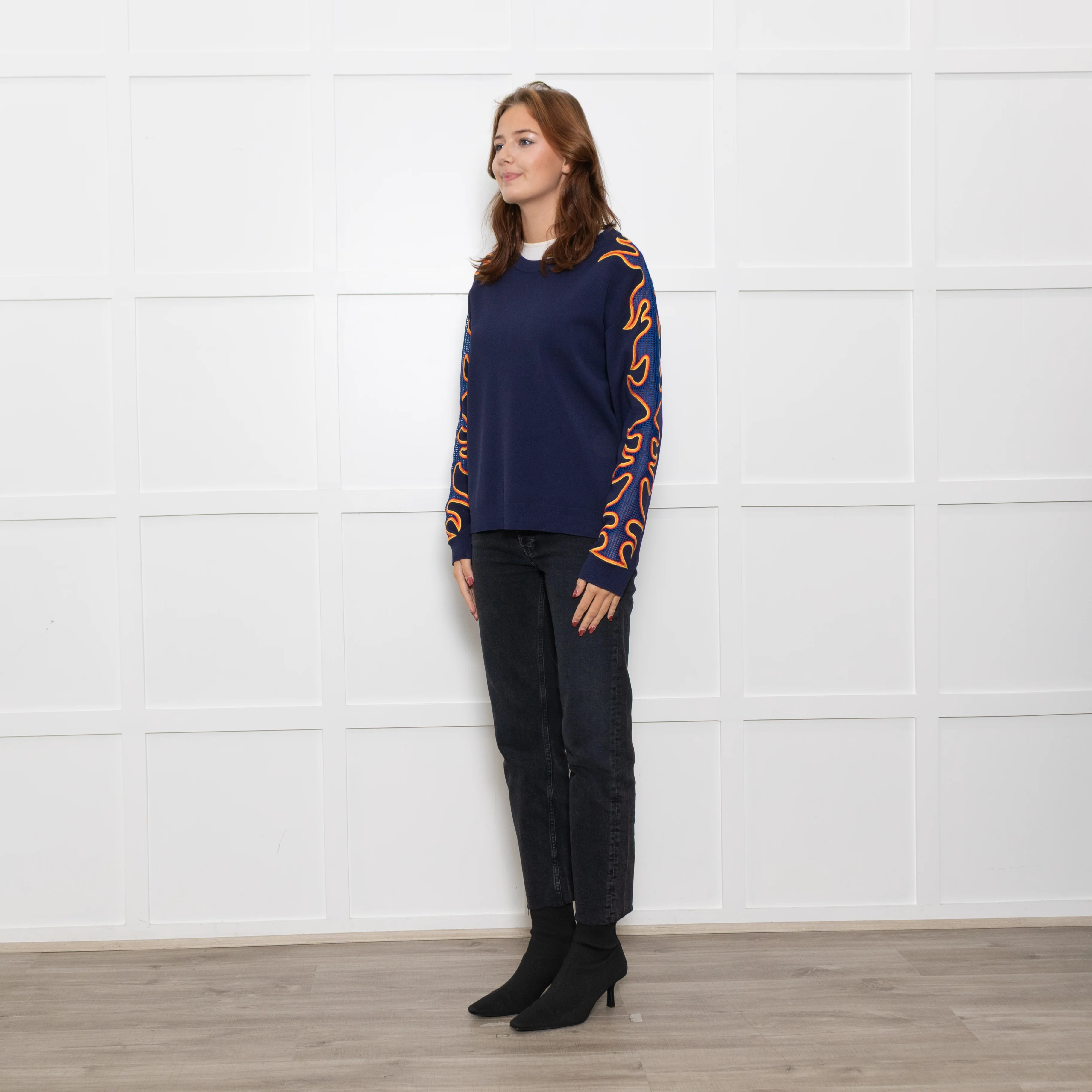 Sandro Dark Blue Flame Motif Knitted Jumper - Image 3