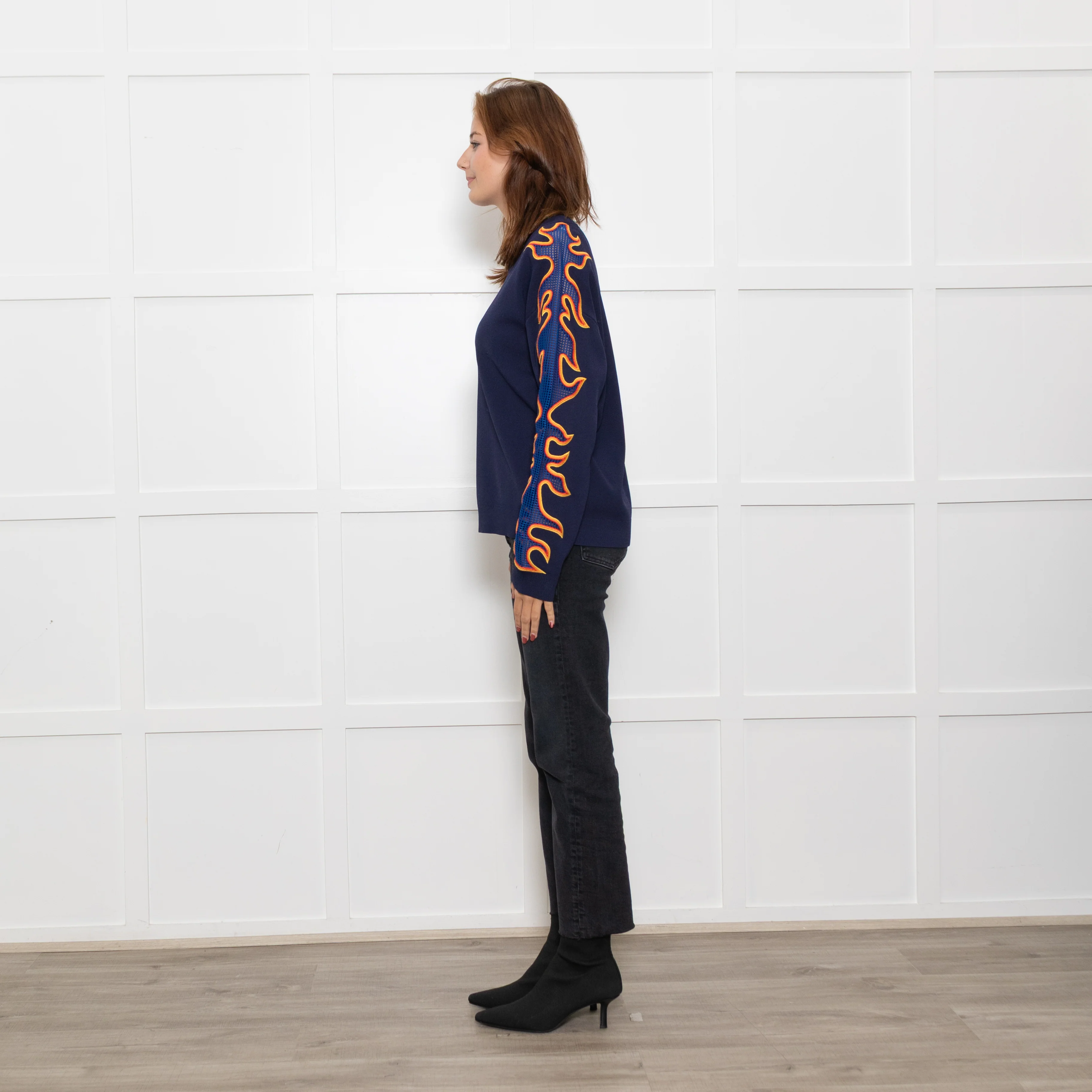 Sandro Dark Blue Flame Motif Knitted Jumper - Image 4