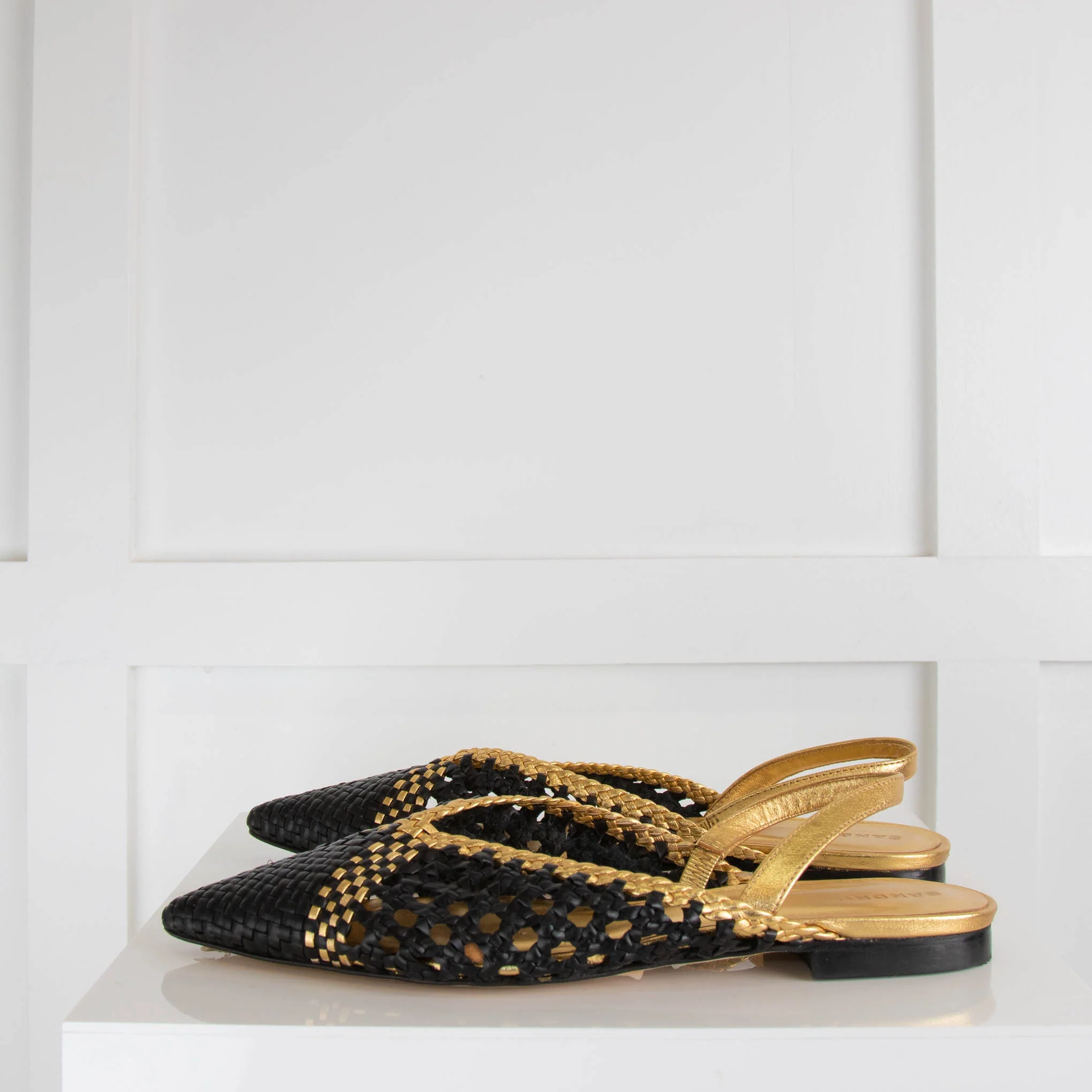 Sandro Gold and Black Woven Flat Slingback - Image 3