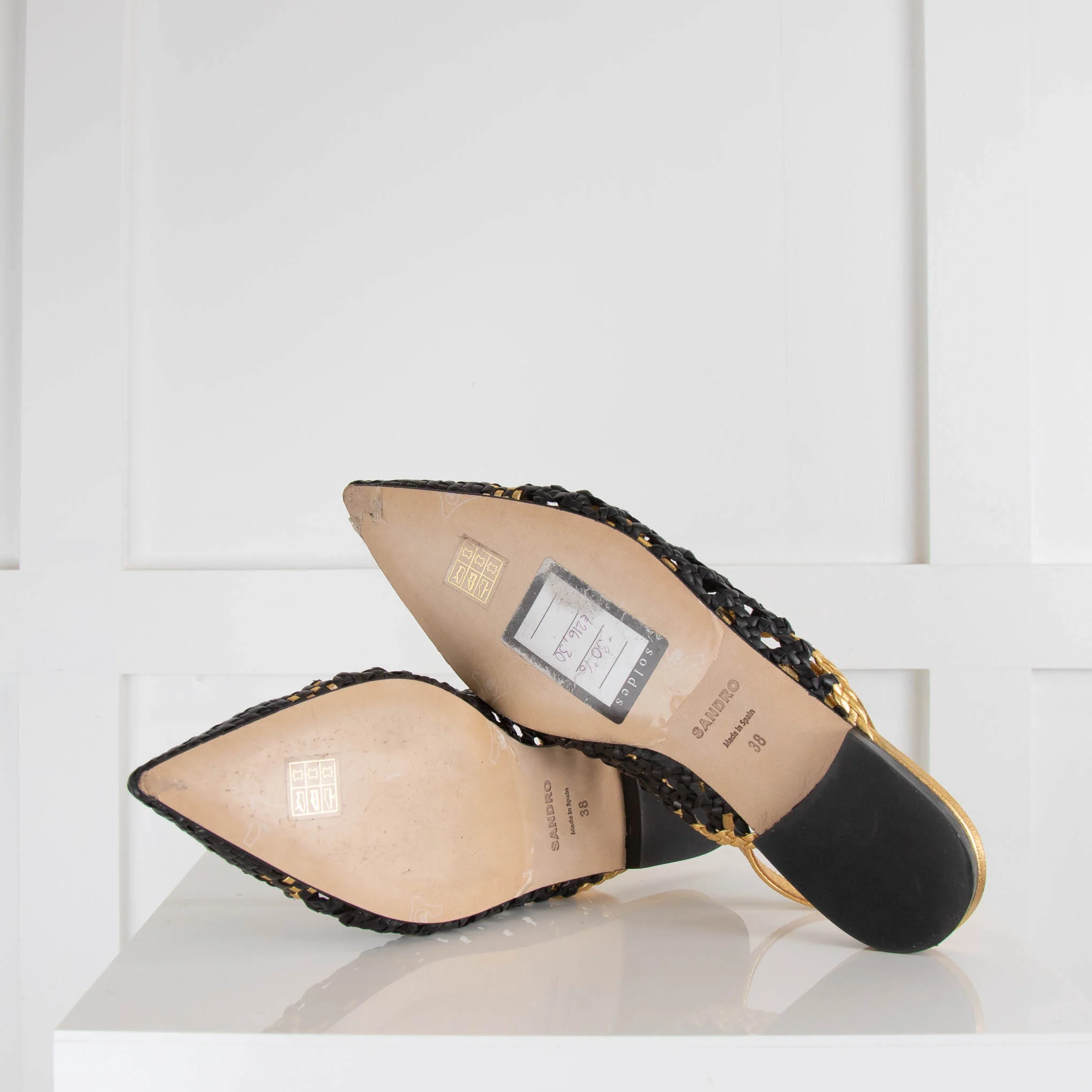 Sandro Gold and Black Woven Flat Slingback - Image 5