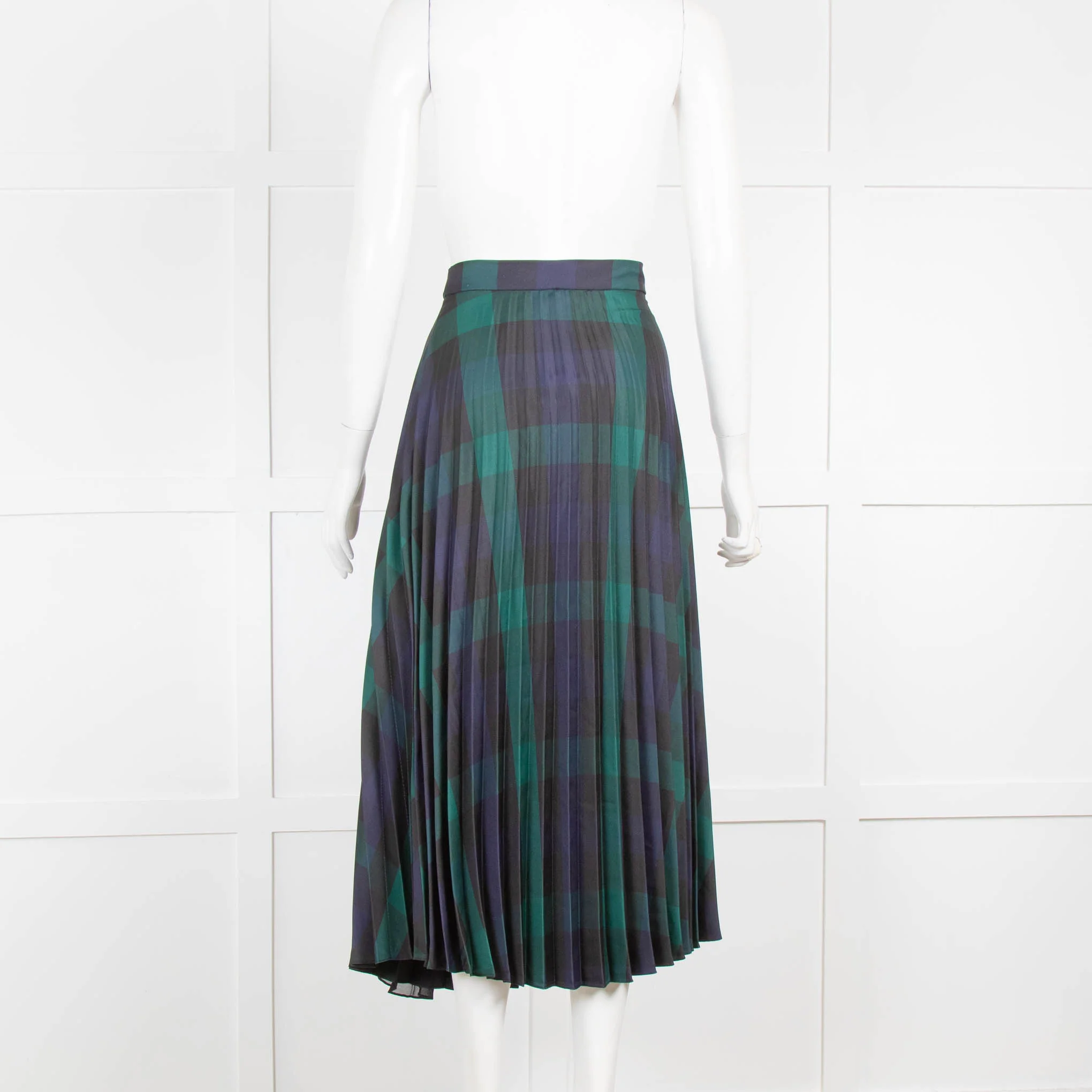 Sandro Green and Black Tartan Pleated Skirt - Image 3
