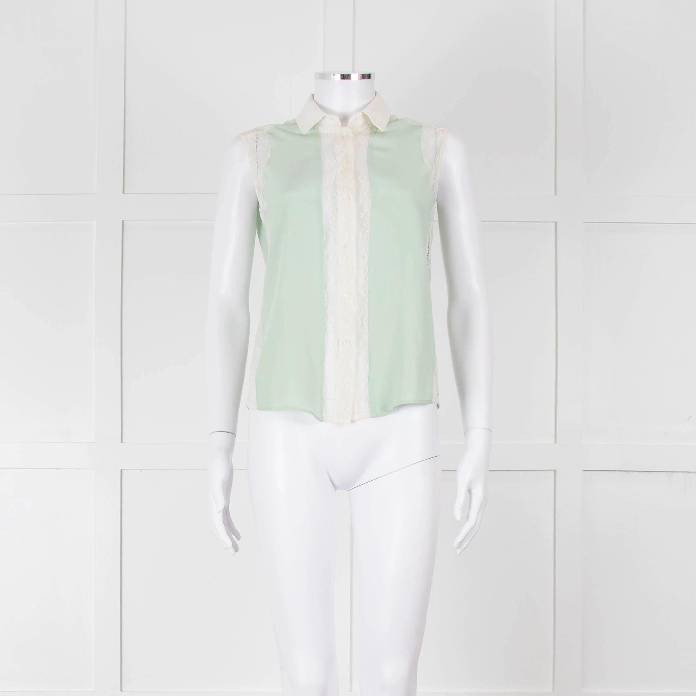 Sandro Green Lace Insert Sleeveless Blouse