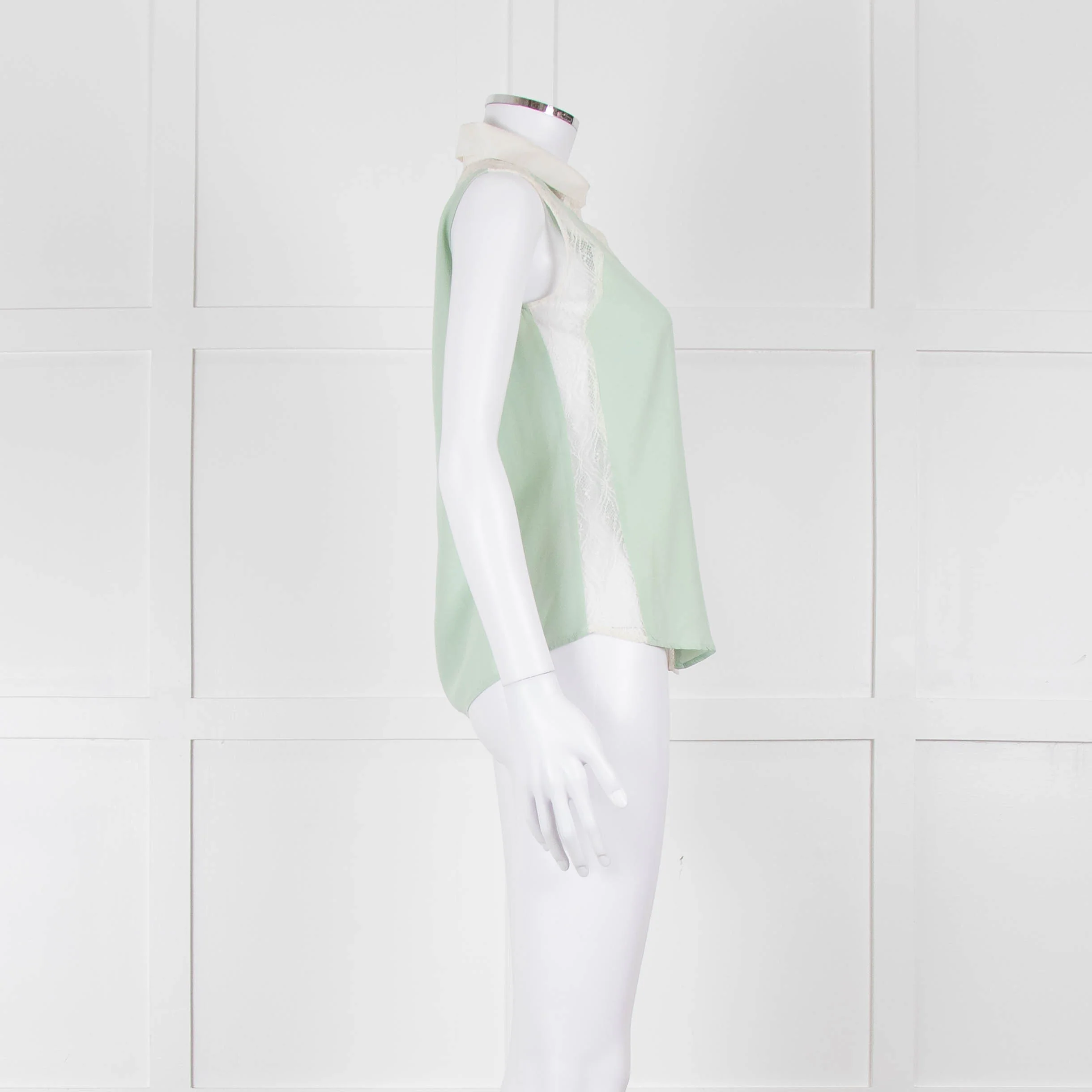 Sandro Green Lace Insert Sleeveless Blouse - Image 3