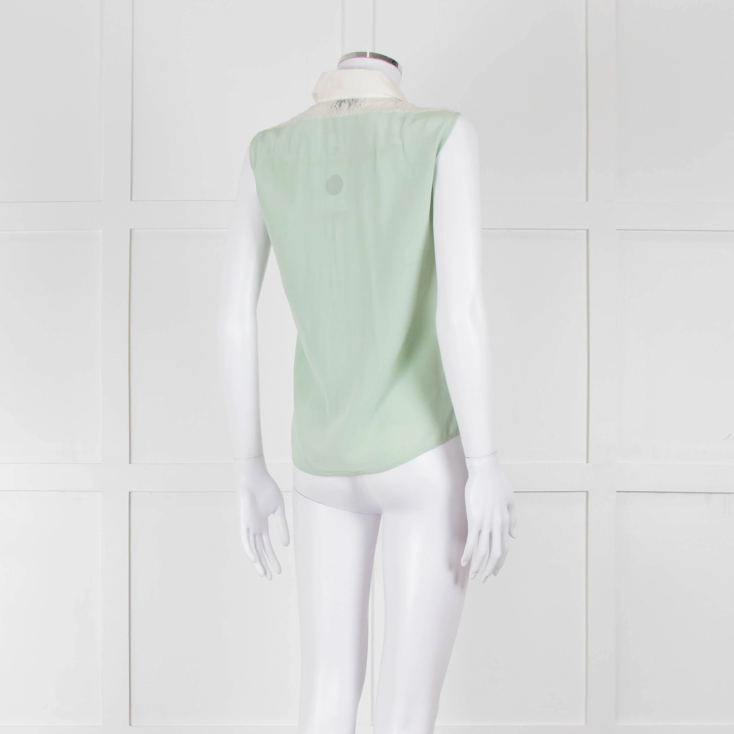 Sandro Green Lace Insert Sleeveless Blouse - Image 4