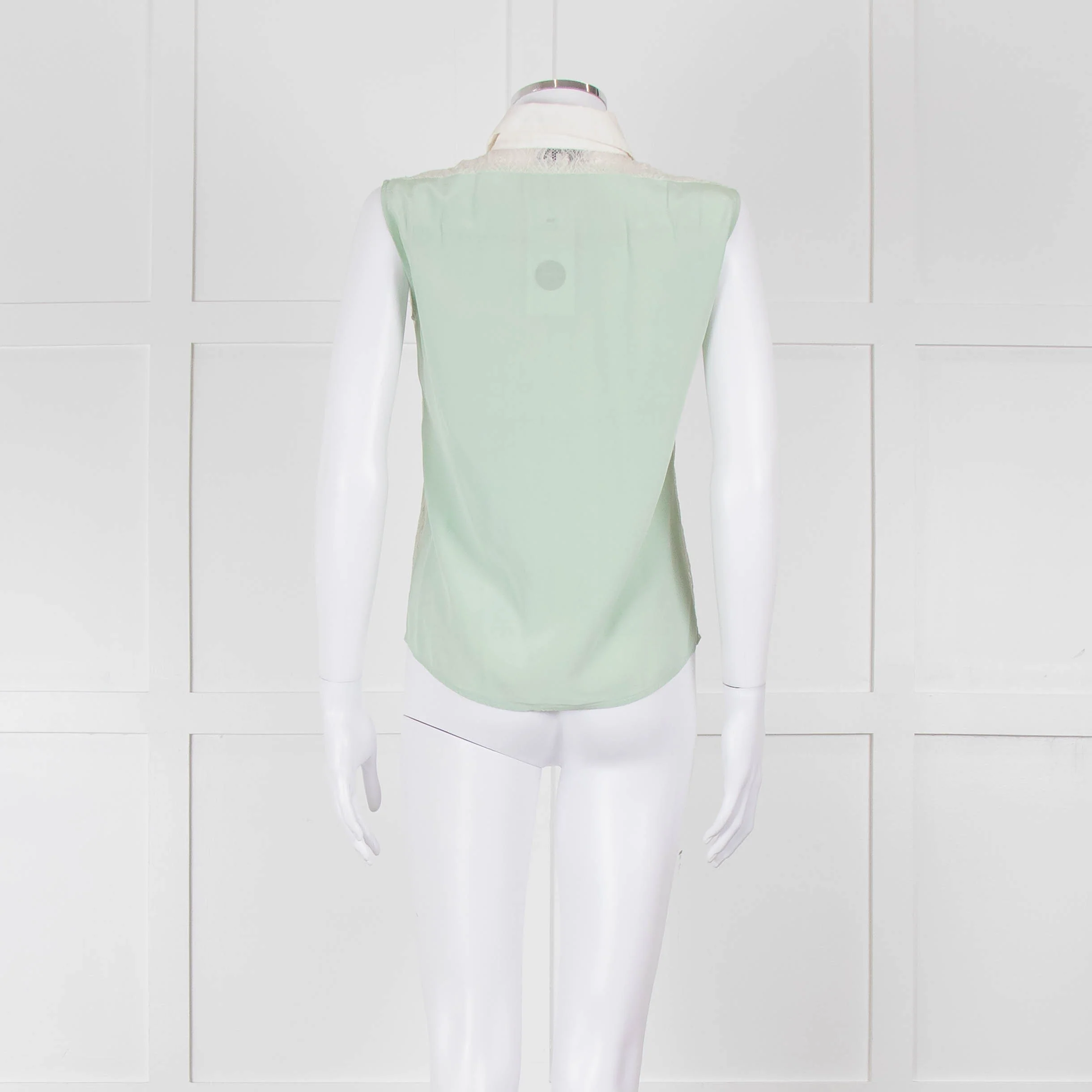 Sandro Green Lace Insert Sleeveless Blouse - Image 5