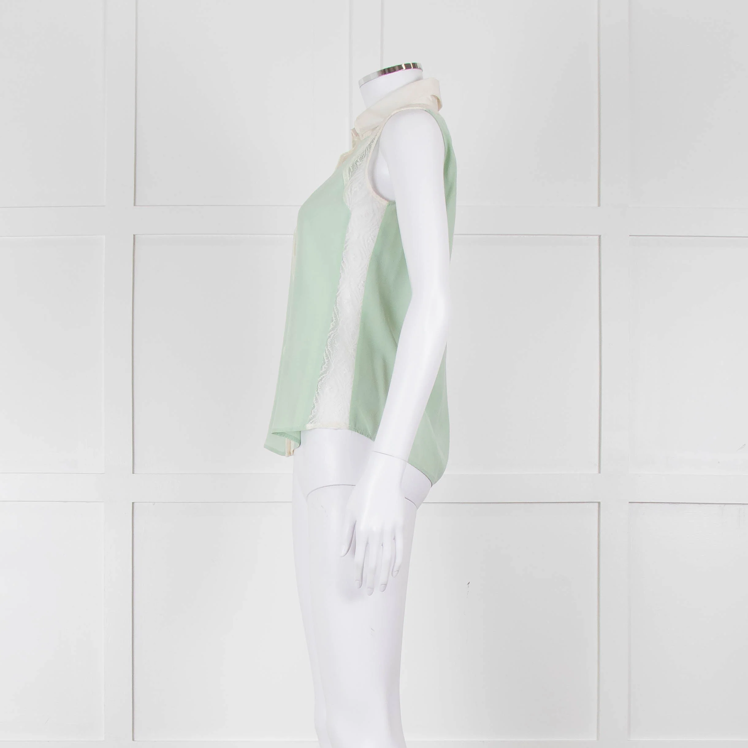 Sandro Green Lace Insert Sleeveless Blouse - Image 7