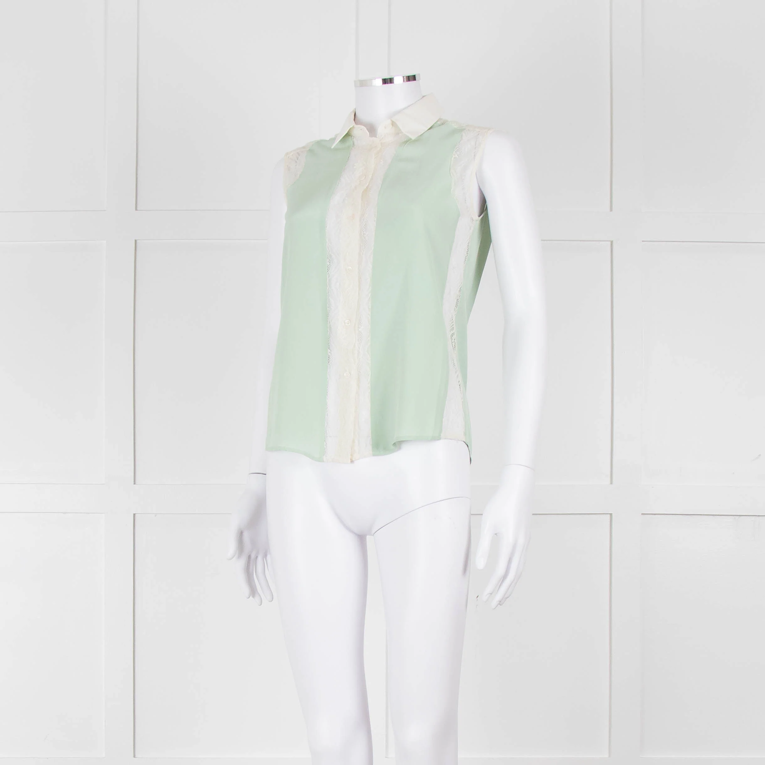 Sandro Green Lace Insert Sleeveless Blouse - Image 8